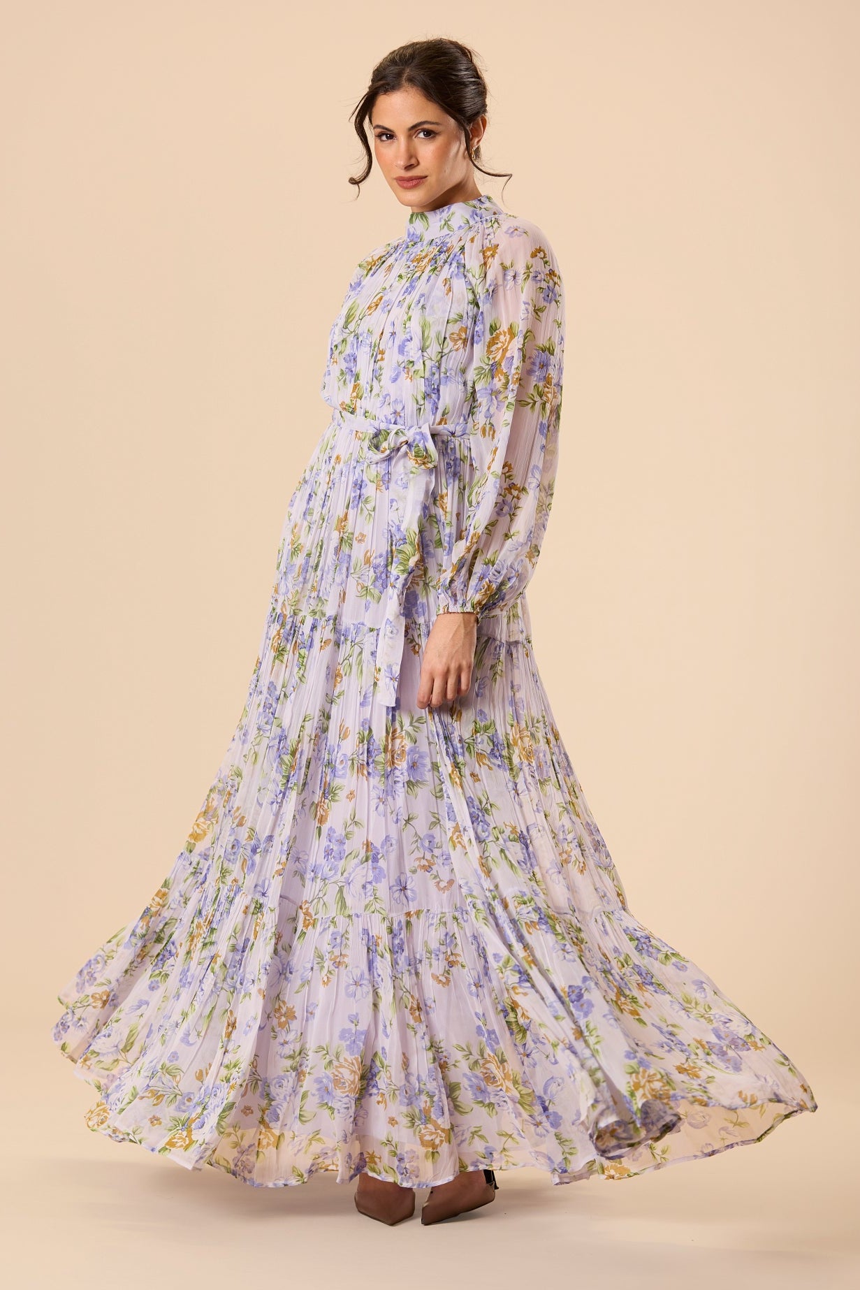 Violetta Chiffon Maxi Dress in Lilac Print