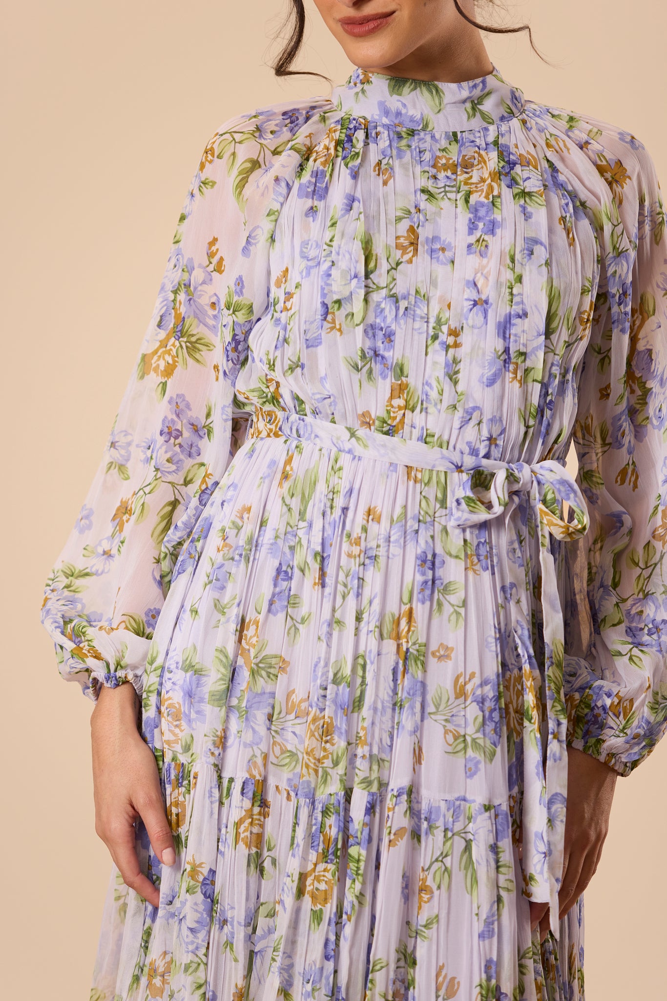 Violetta Chiffon Maxi Dress in Lilac Print