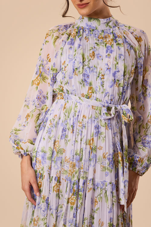 Violetta Chiffon Maxi Dress in Lilac Print