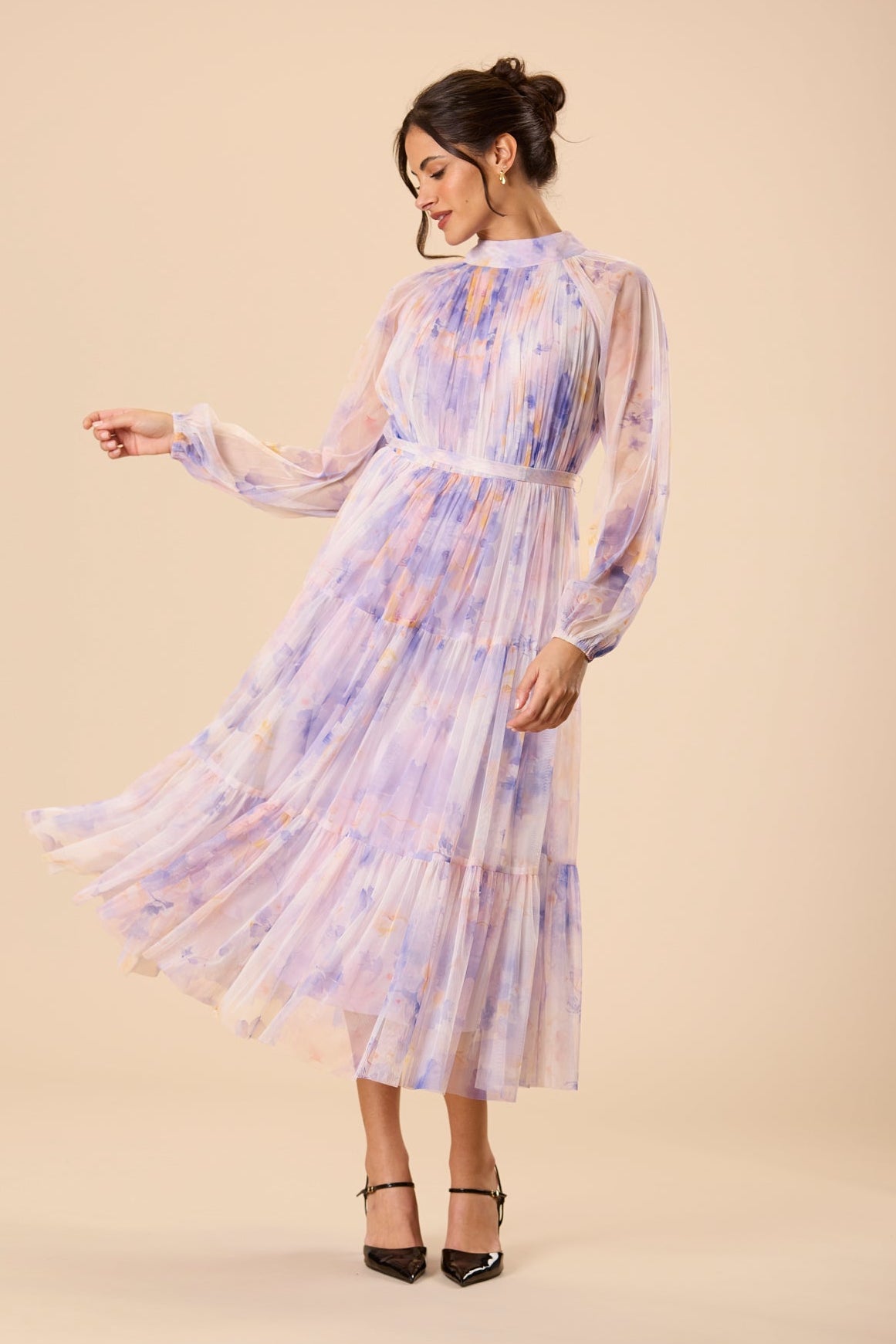 Violetta Tulle Midi Dress in Lavender Blossom