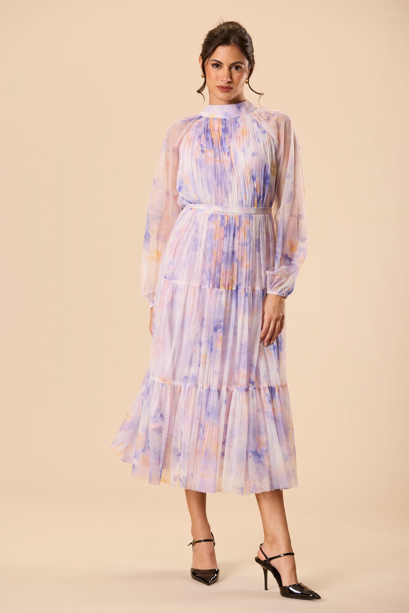 Violetta Tulle Midi Dress in Lavender Blossom