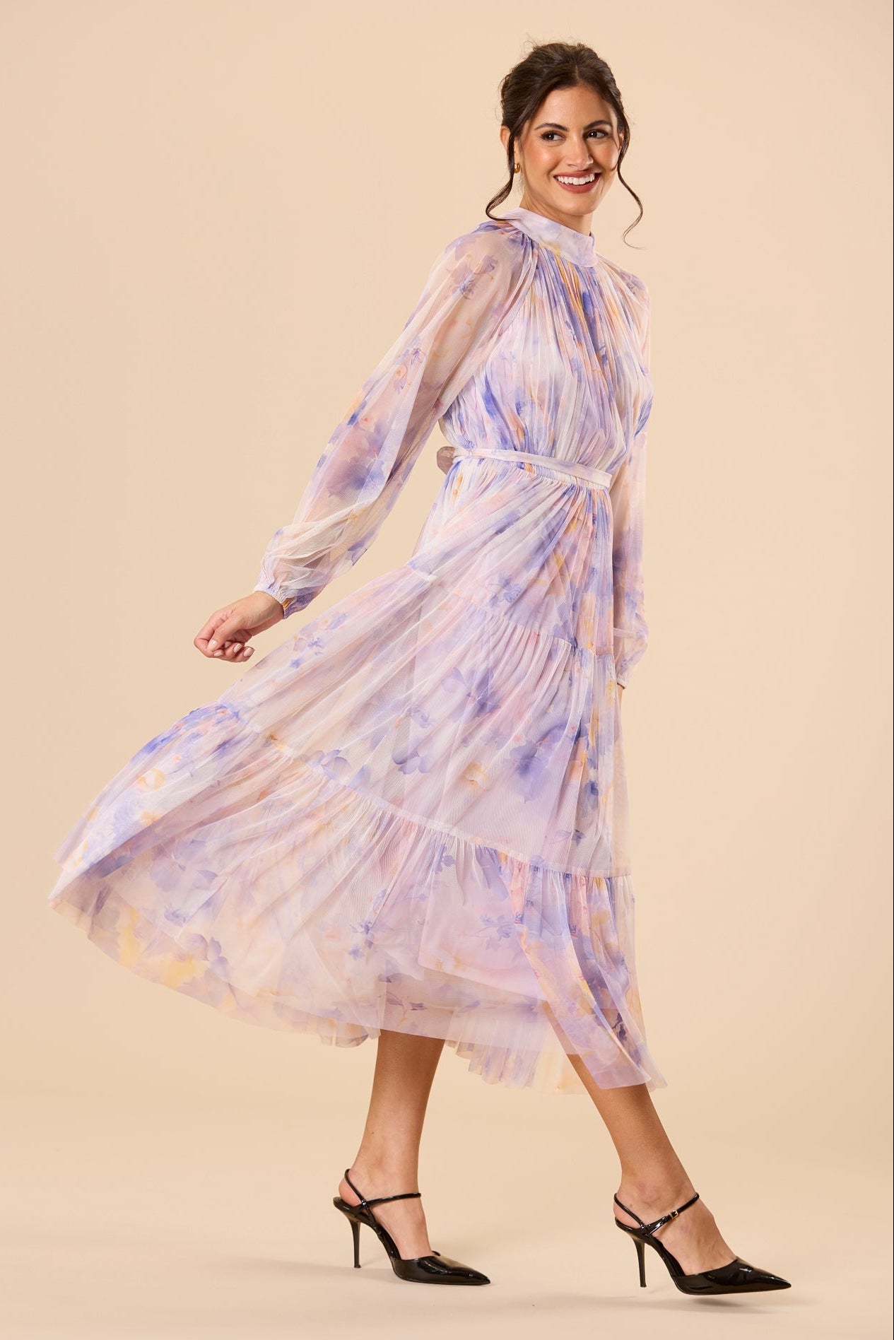Violetta Tulle Midi Dress in Lavender Blossom