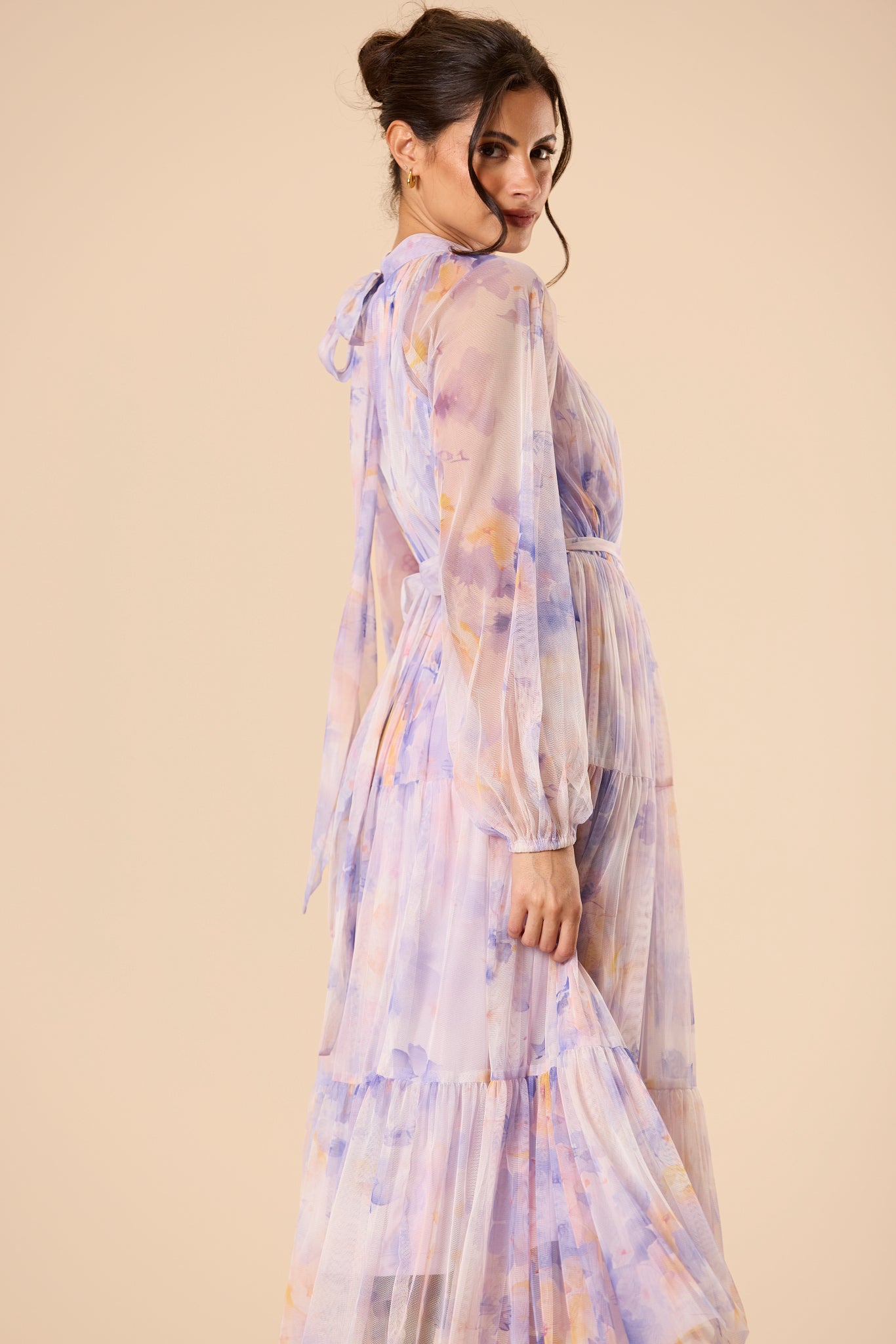 Violetta Tulle Midi Dress in Lavender Blossom