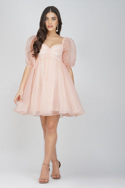 Melanie Pink Puff Sleeve Dress