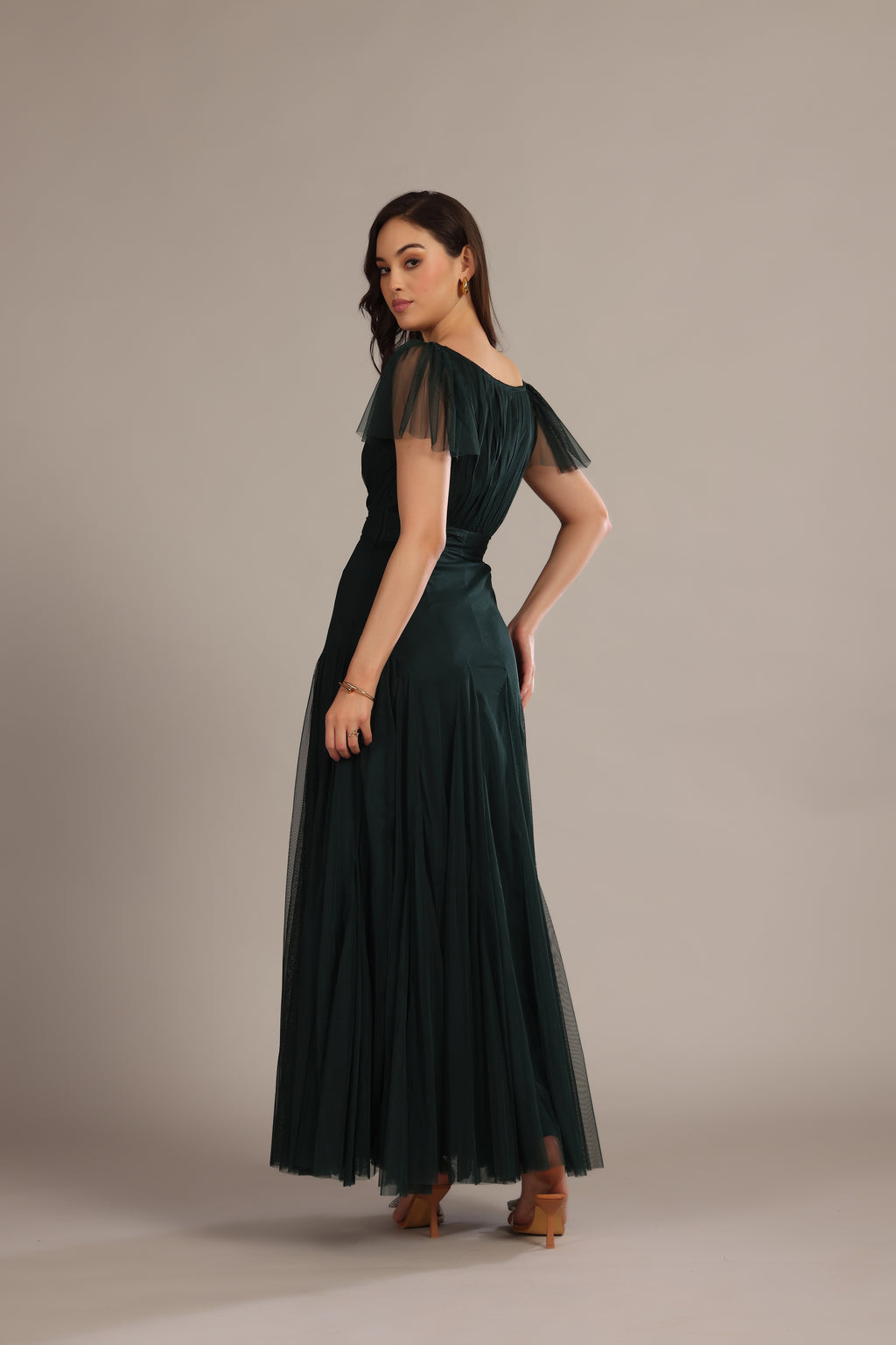Gally Tulle Maxi Dress in Emerald Green