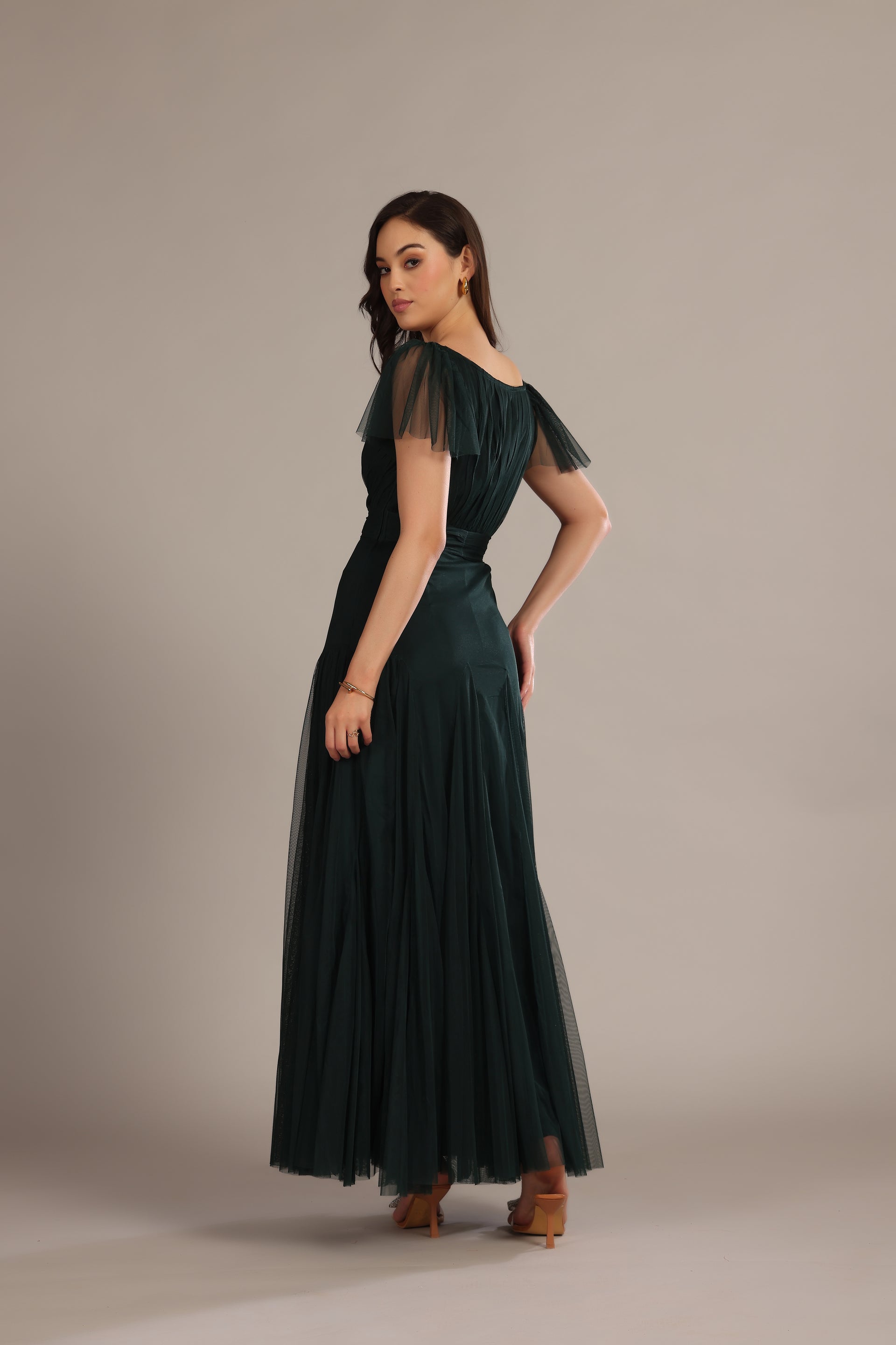 Gally Tulle Maxi Dress in Emerald Green