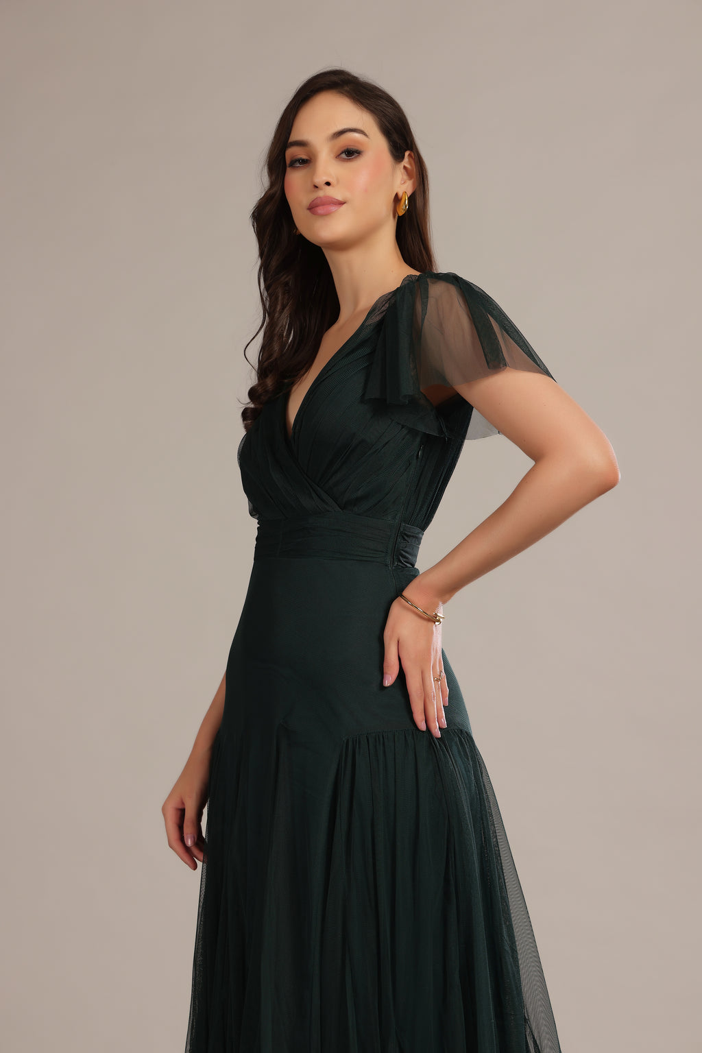 Gally Tulle Maxi Dress in Emerald Green