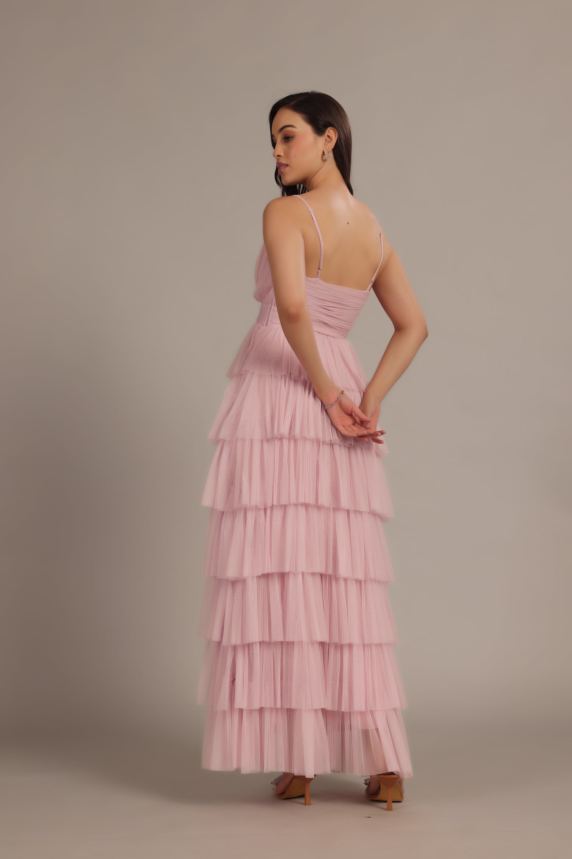 Oakley Tulle Maxi Dress in Powder Pink