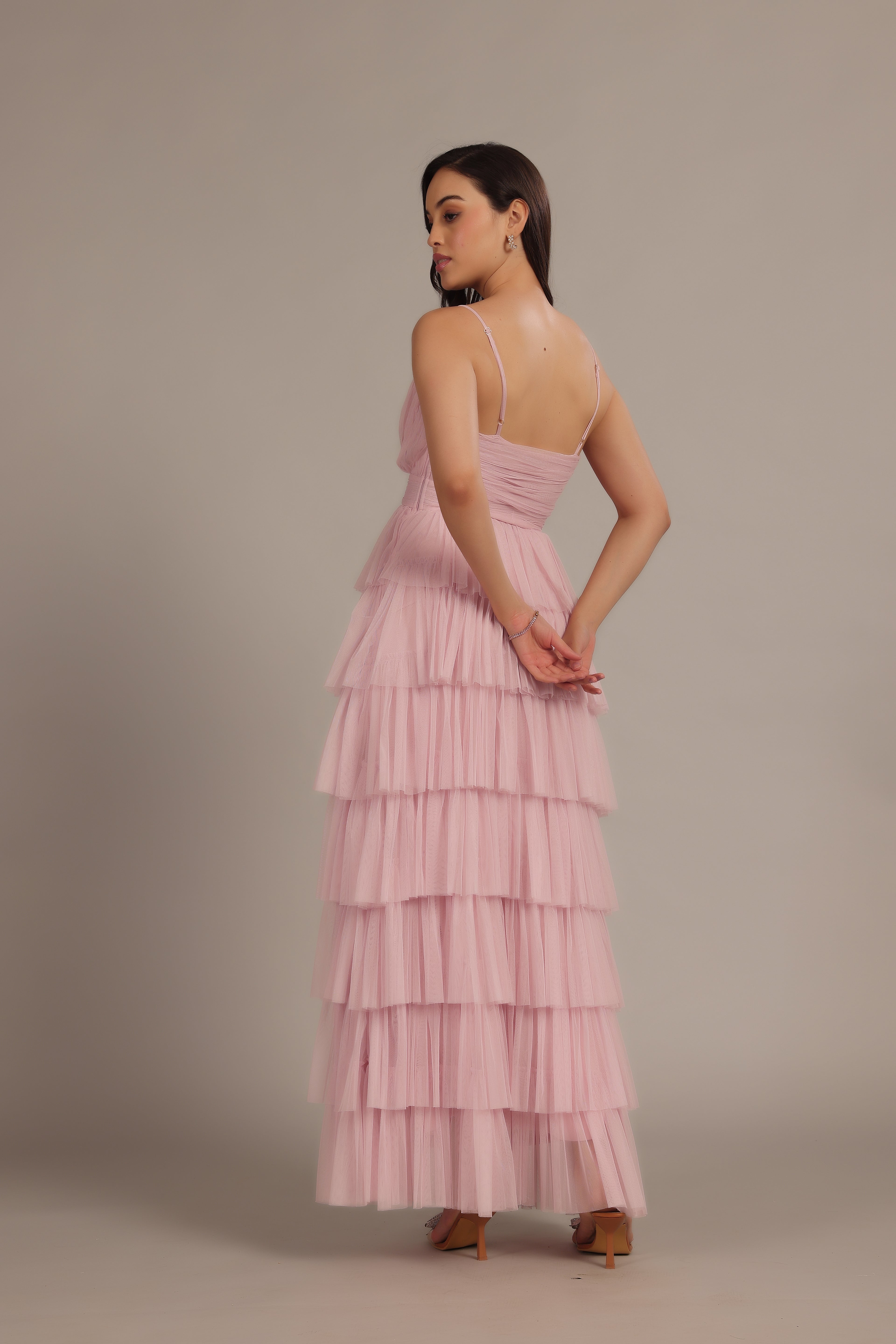 Oakley Tulle Maxi Dress in Powder Pink