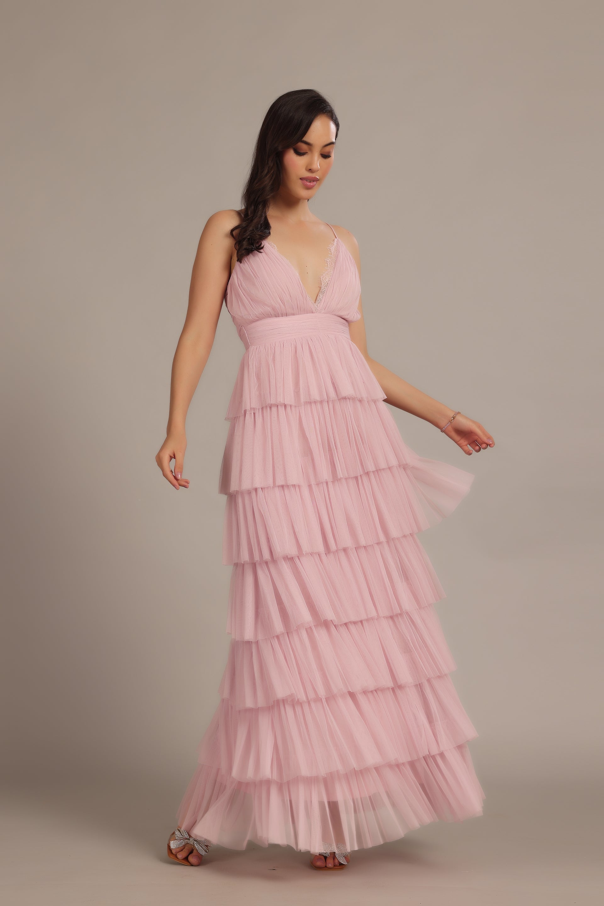 Oakley Tulle Maxi Dress in Powder Pink
