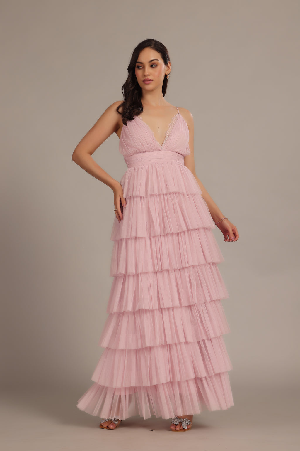 Oakley Tulle Maxi Dress in Powder Pink
