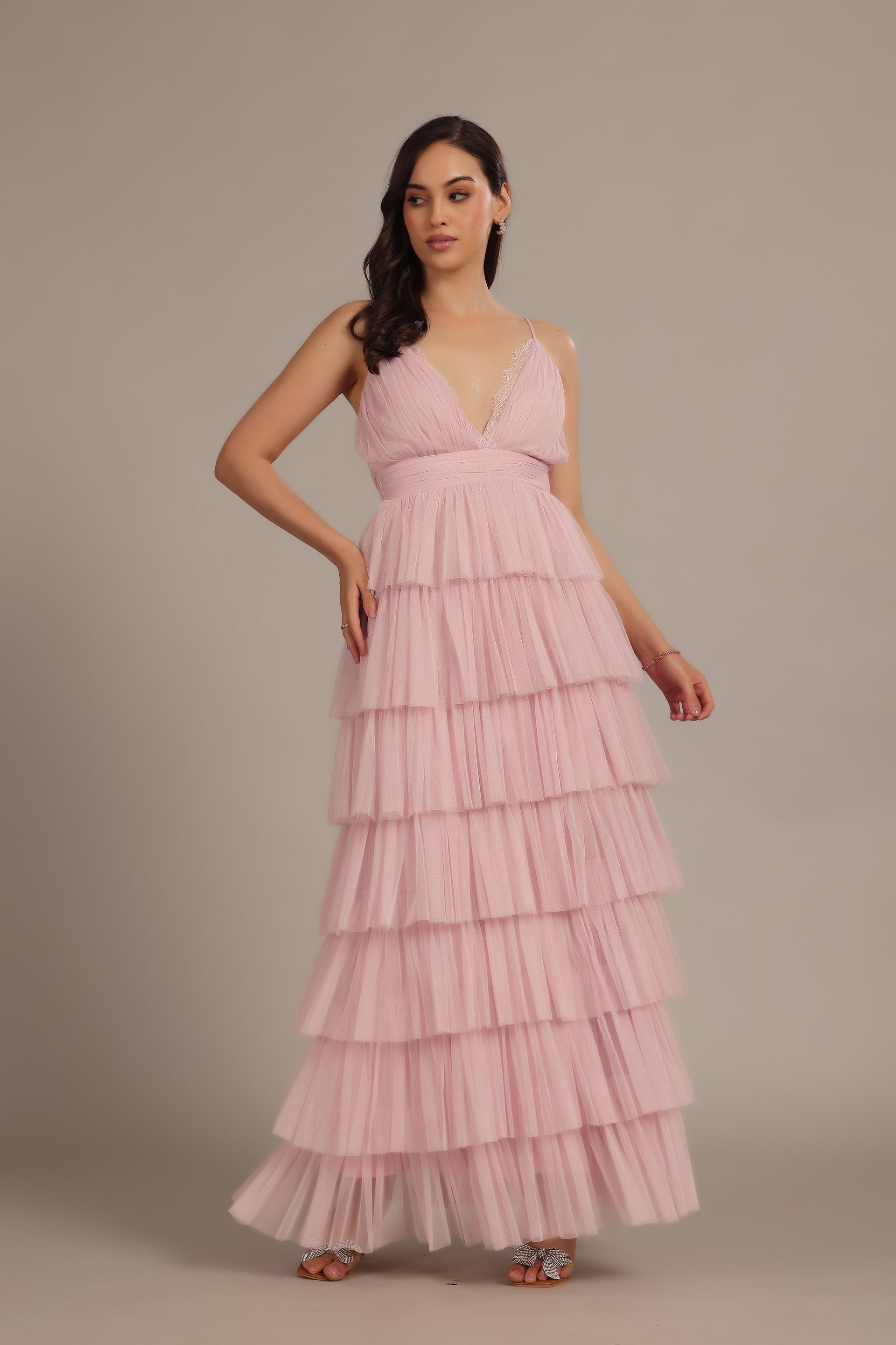 Oakley Tulle Maxi Dress in Powder Pink