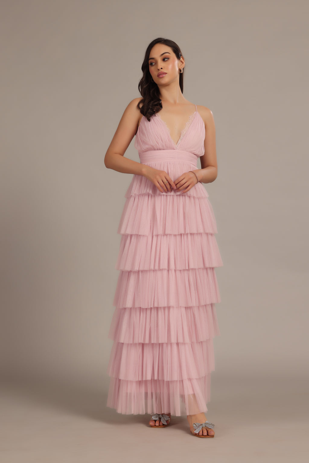 Oakley Tulle Maxi Dress in Powder Pink