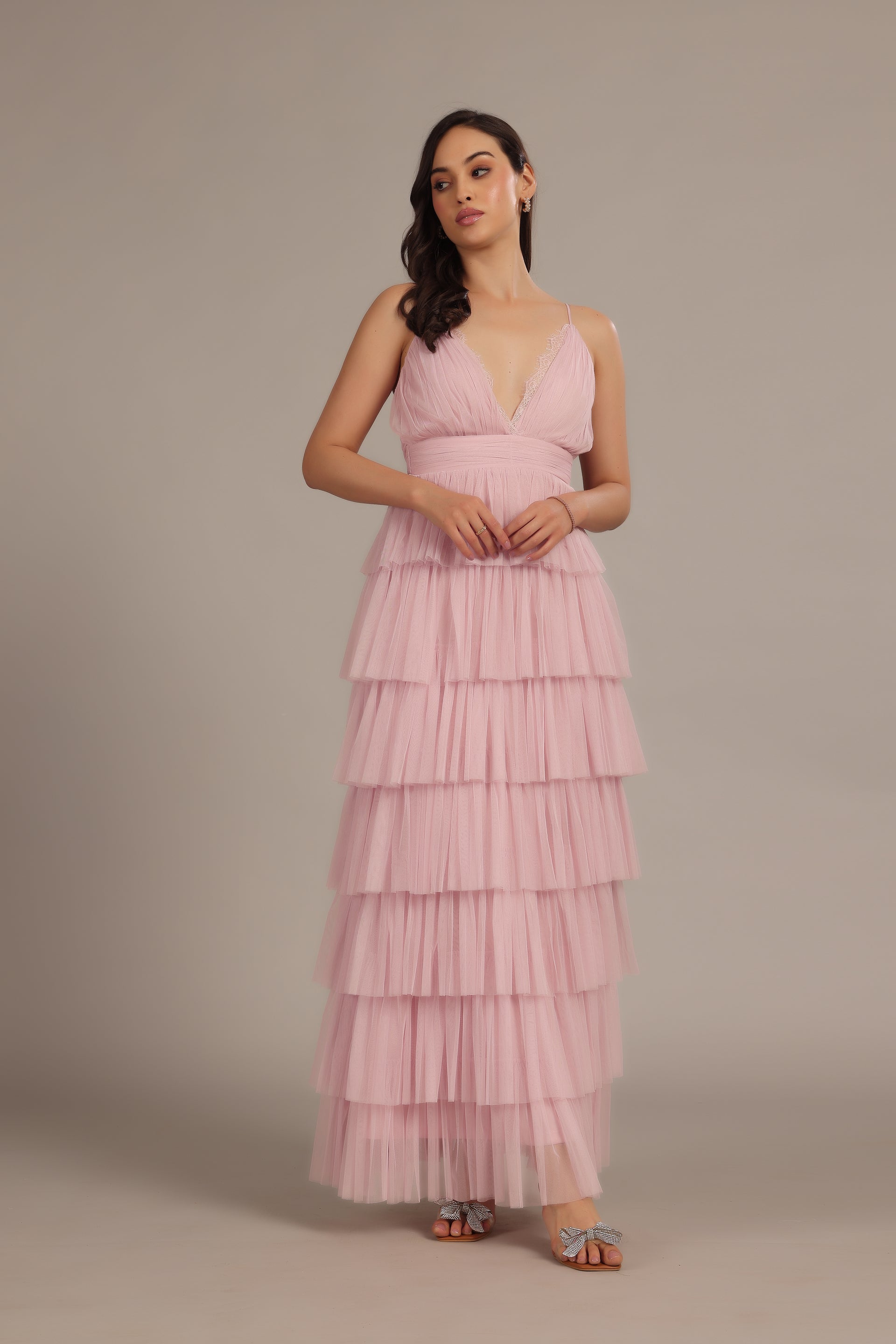 Oakley Tulle Maxi Dress in Powder Pink