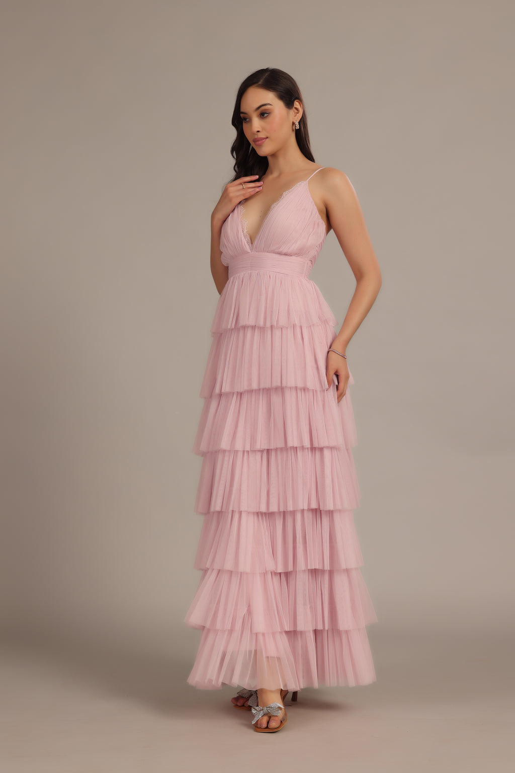 Oakley Tulle Maxi Dress in Powder Pink