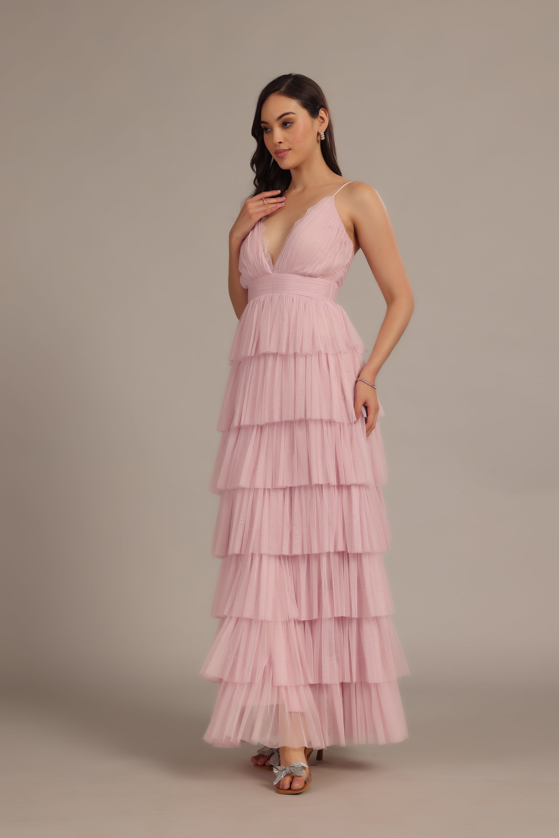 Oakley Tulle Maxi Dress in Powder Pink