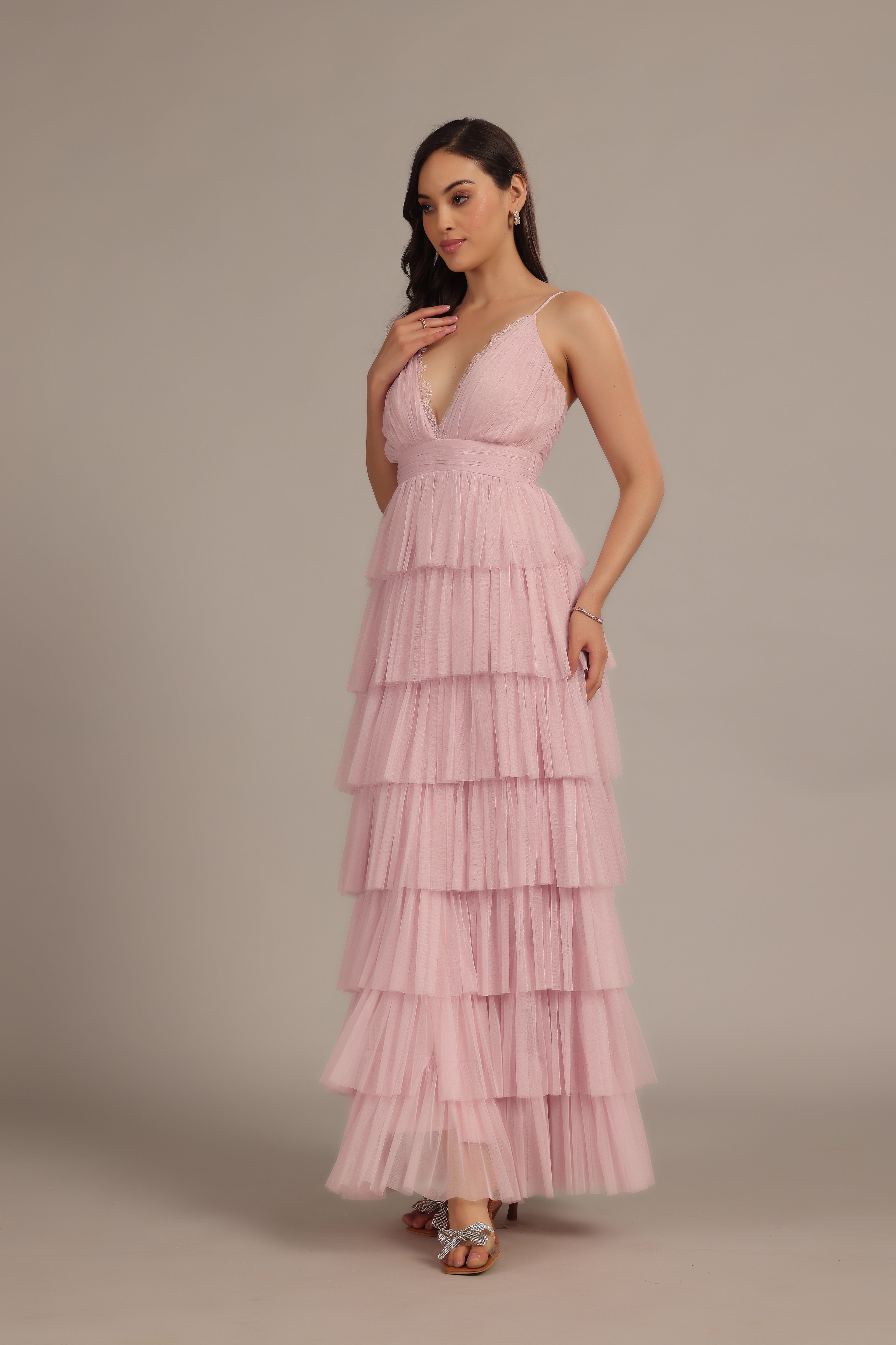 Oakley Tulle Maxi Dress in Powder Pink