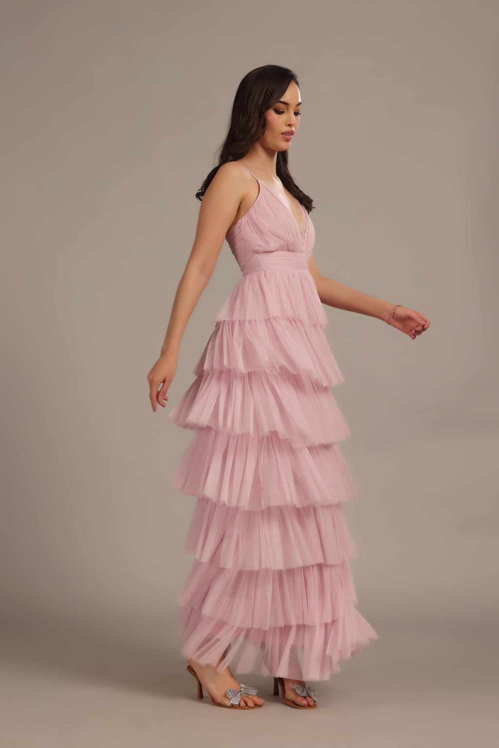 Oakley Tulle Maxi Dress in Powder Pink