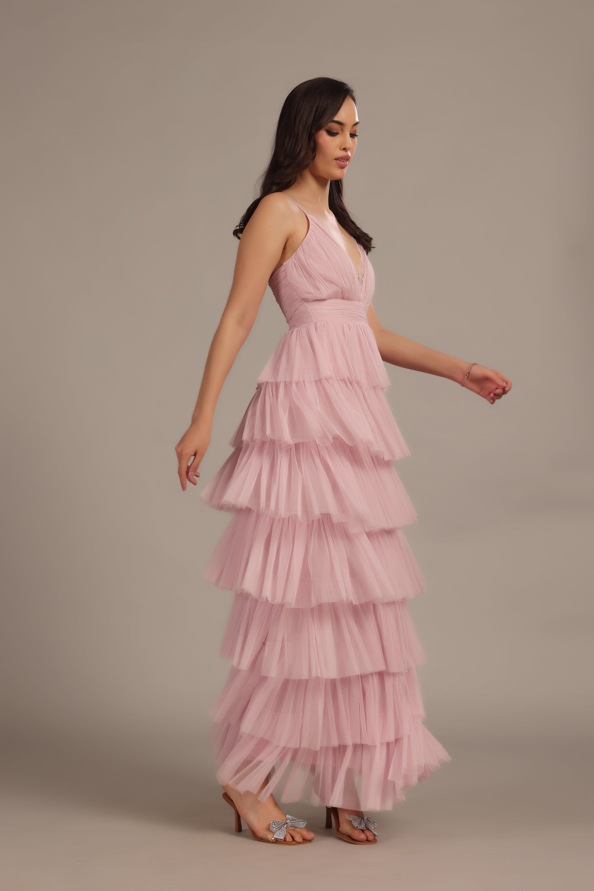 Oakley Tulle Maxi Dress in Powder Pink