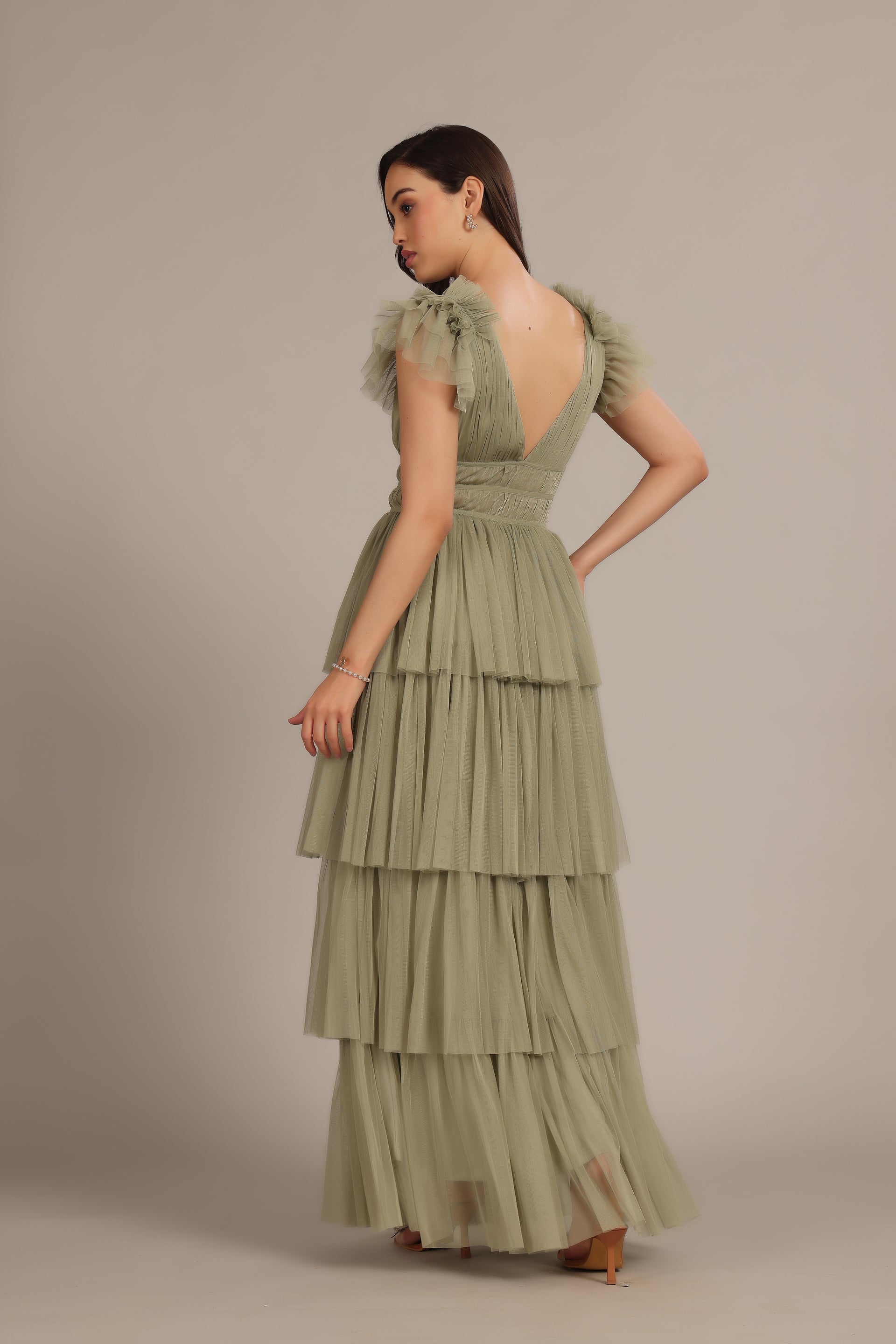 Naomi Tulle Maxi Dress in Dusty Sage