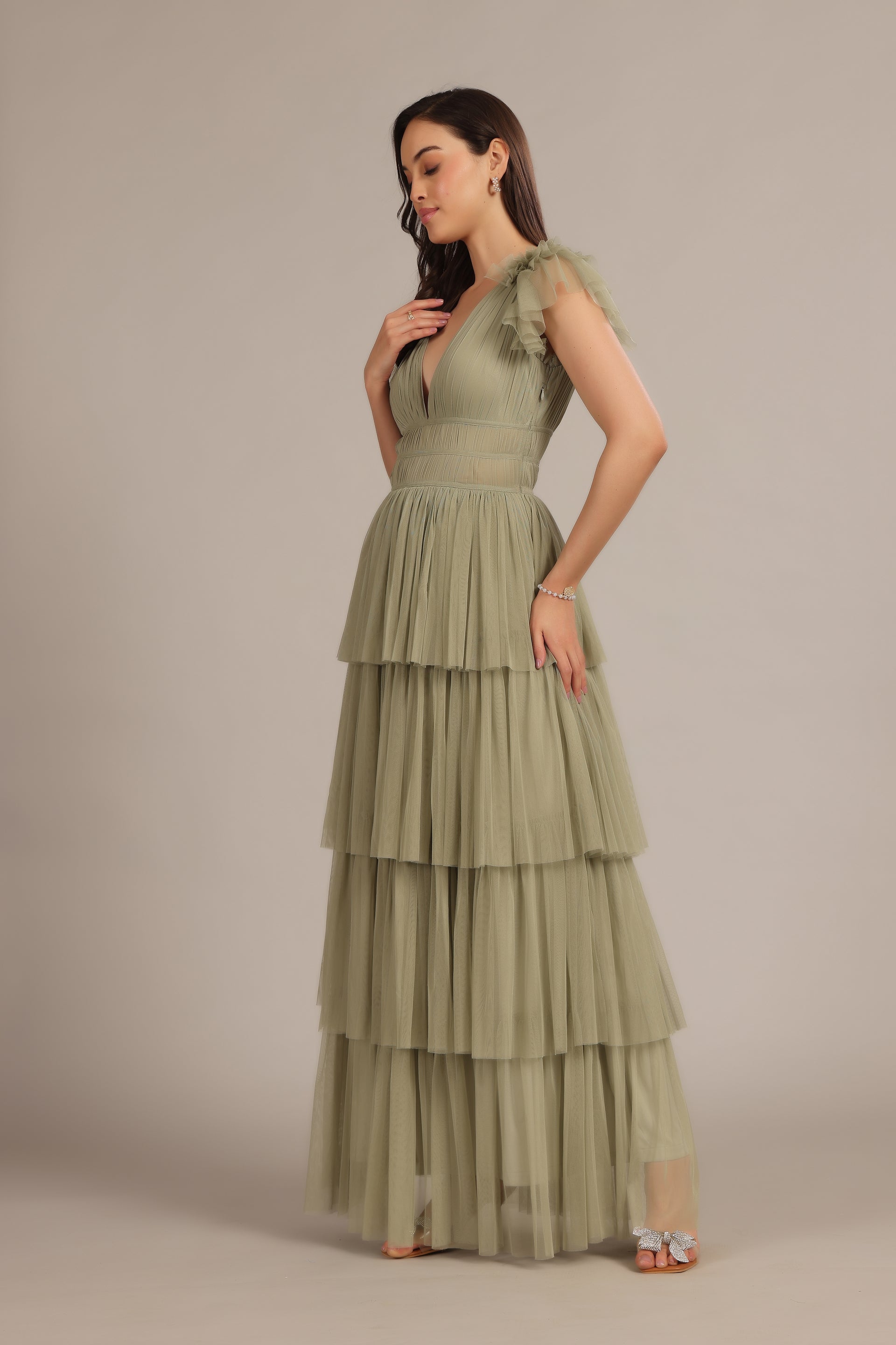 Naomi Tulle Maxi Dress in Dusty Sage