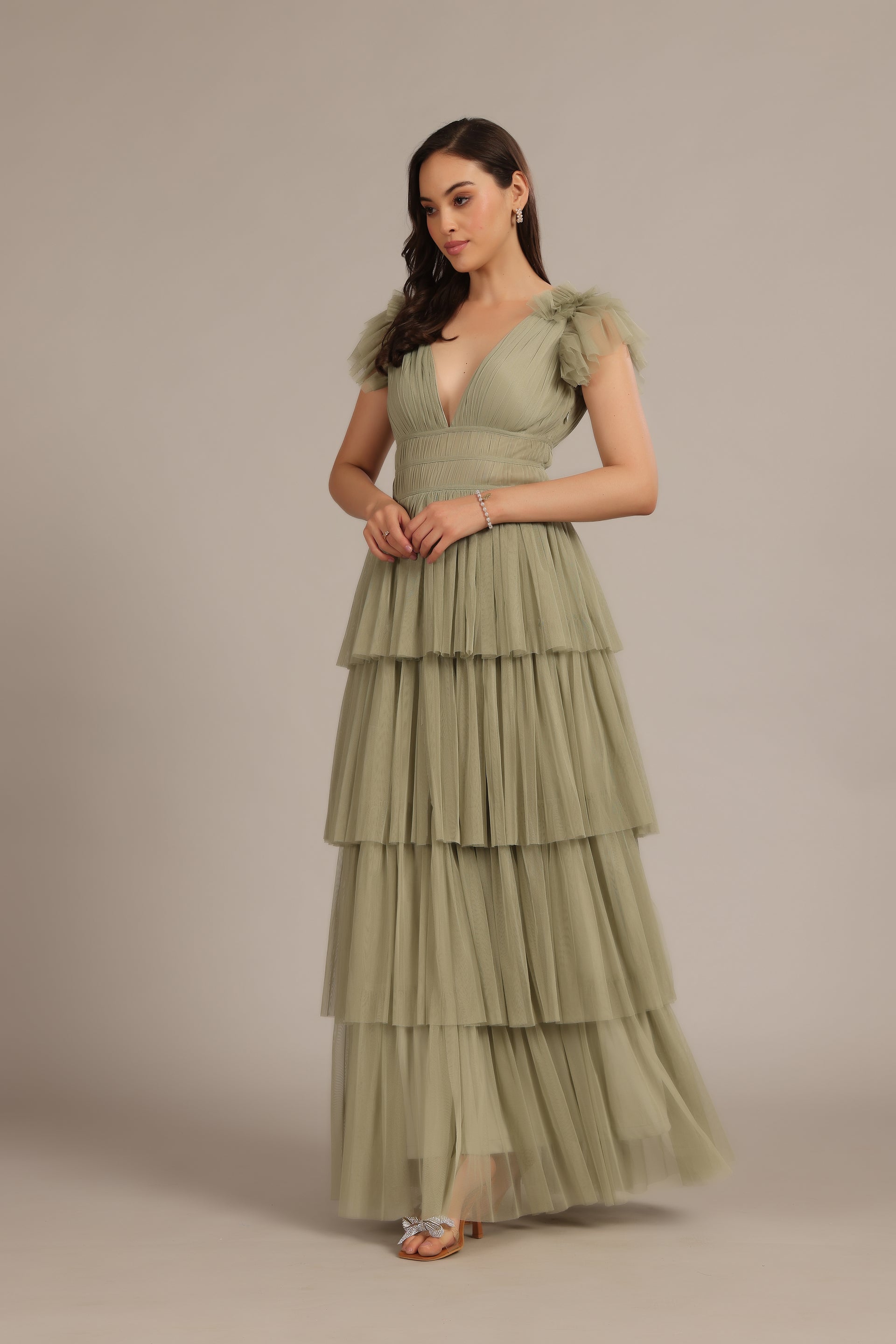 Naomi Tulle Maxi Dress in Dusty Sage