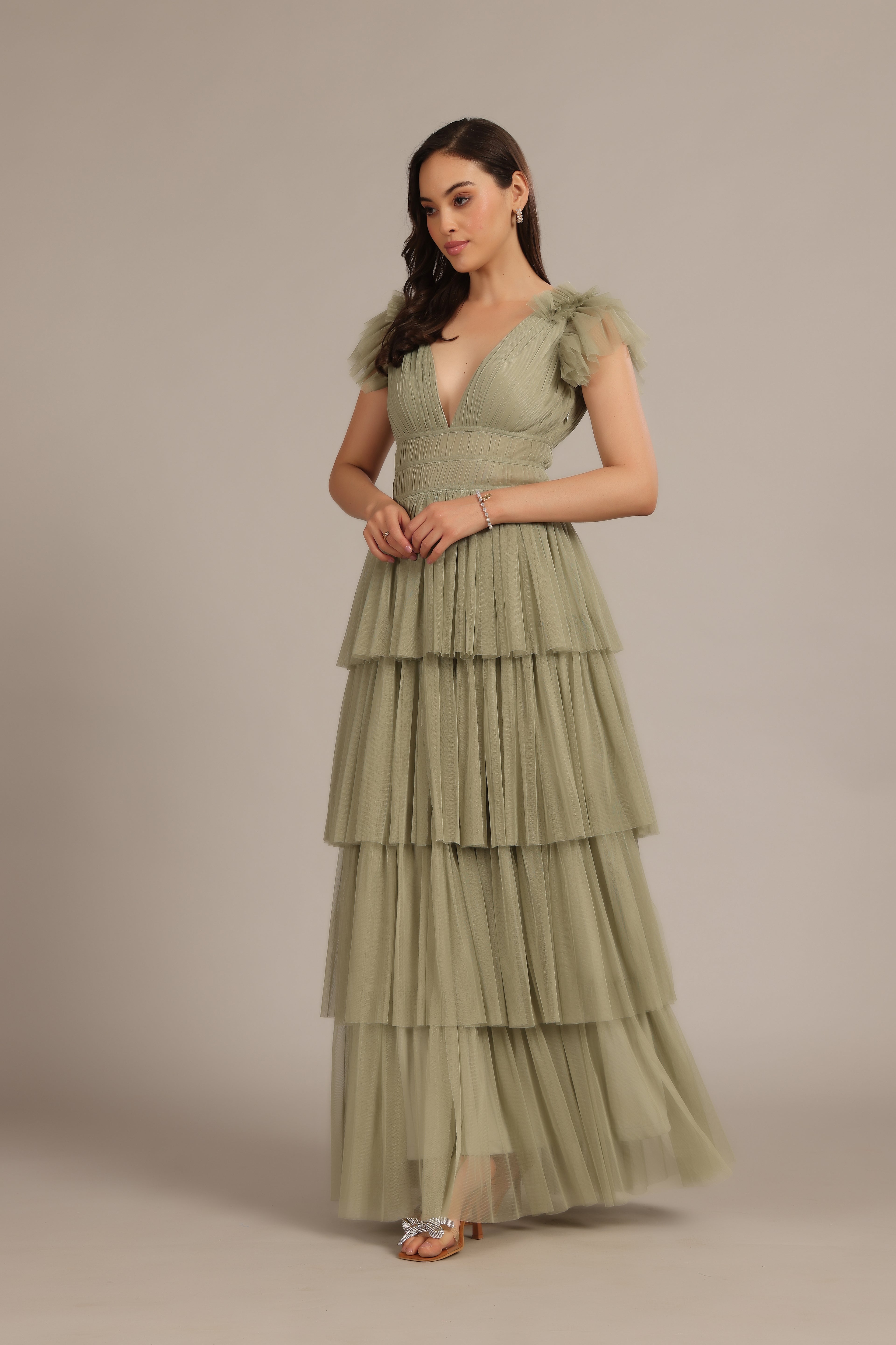 Naomi Tulle Maxi Dress in Dusty Sage
