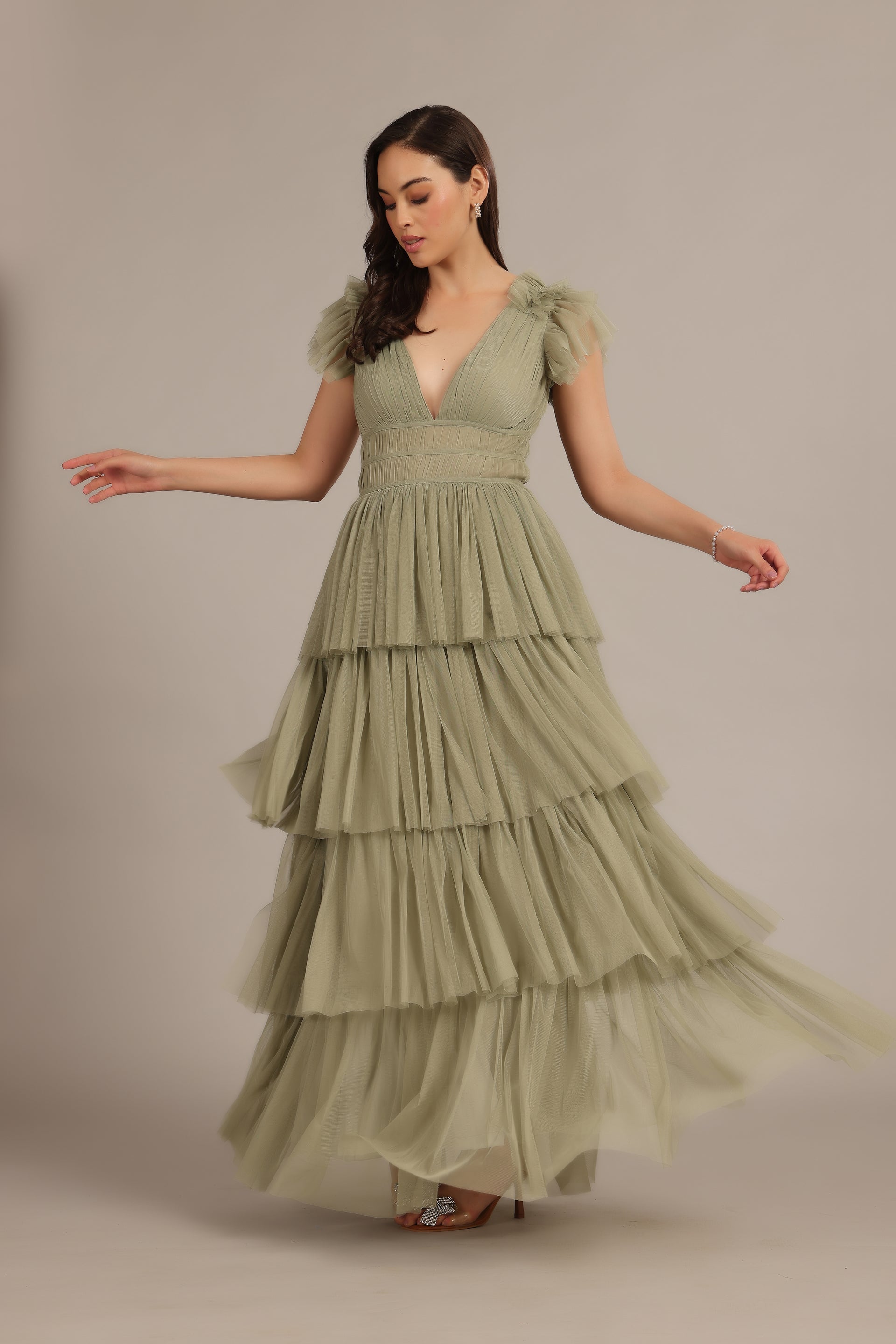 Naomi Tulle Maxi Dress in Dusty Sage