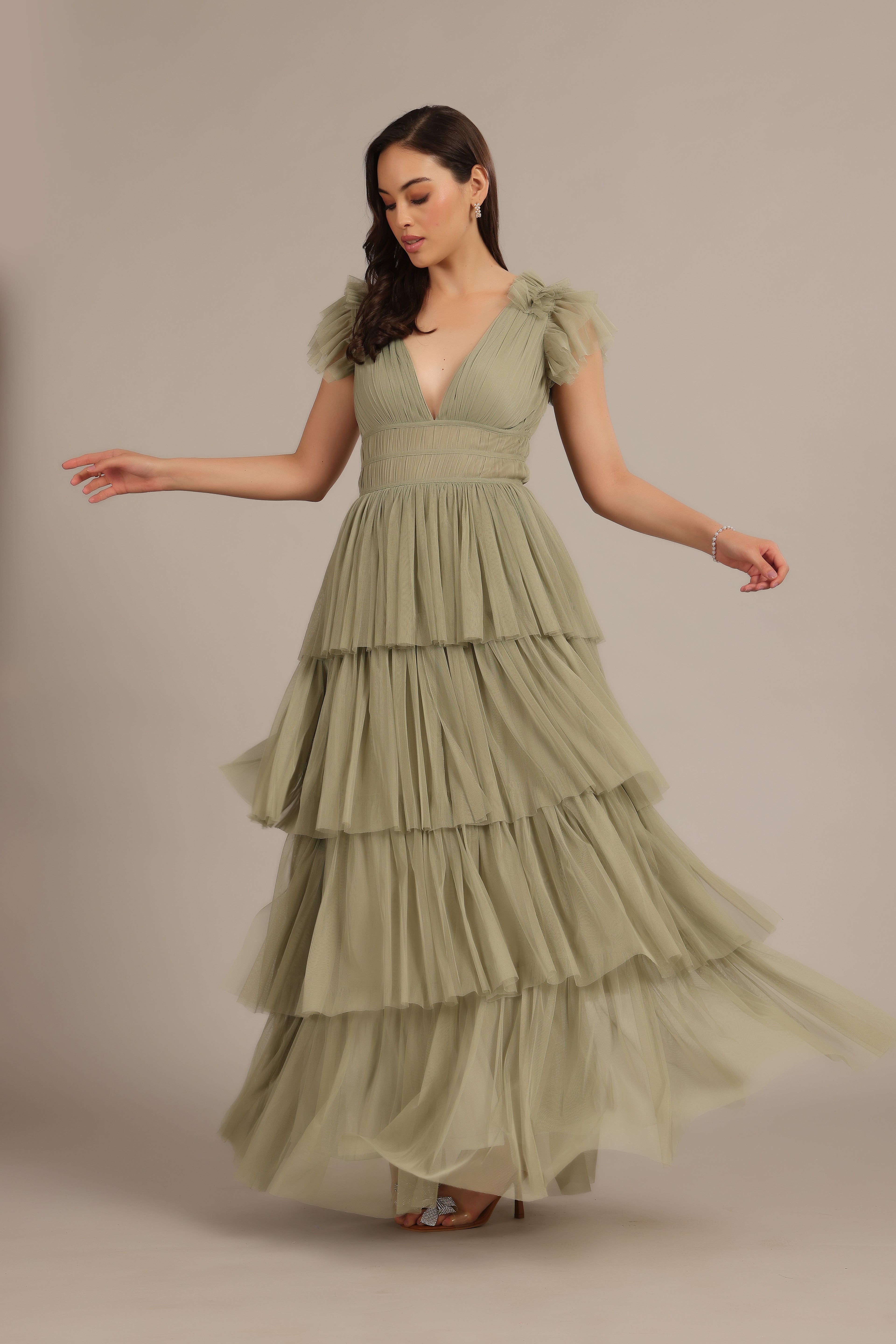Naomi Tulle Maxi Dress in Dusty Sage