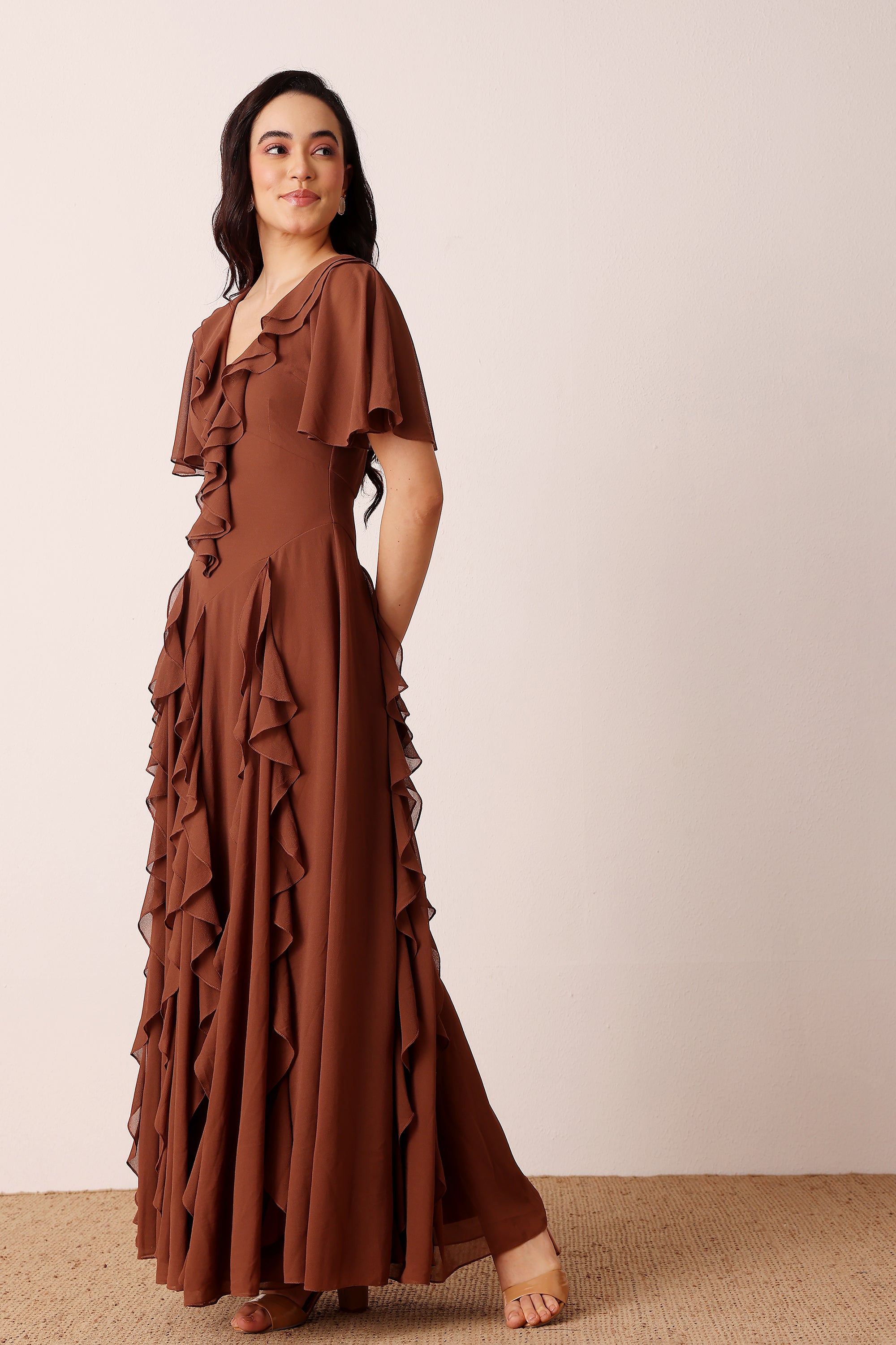 Hertia Maxi Dress in Mocha Brown