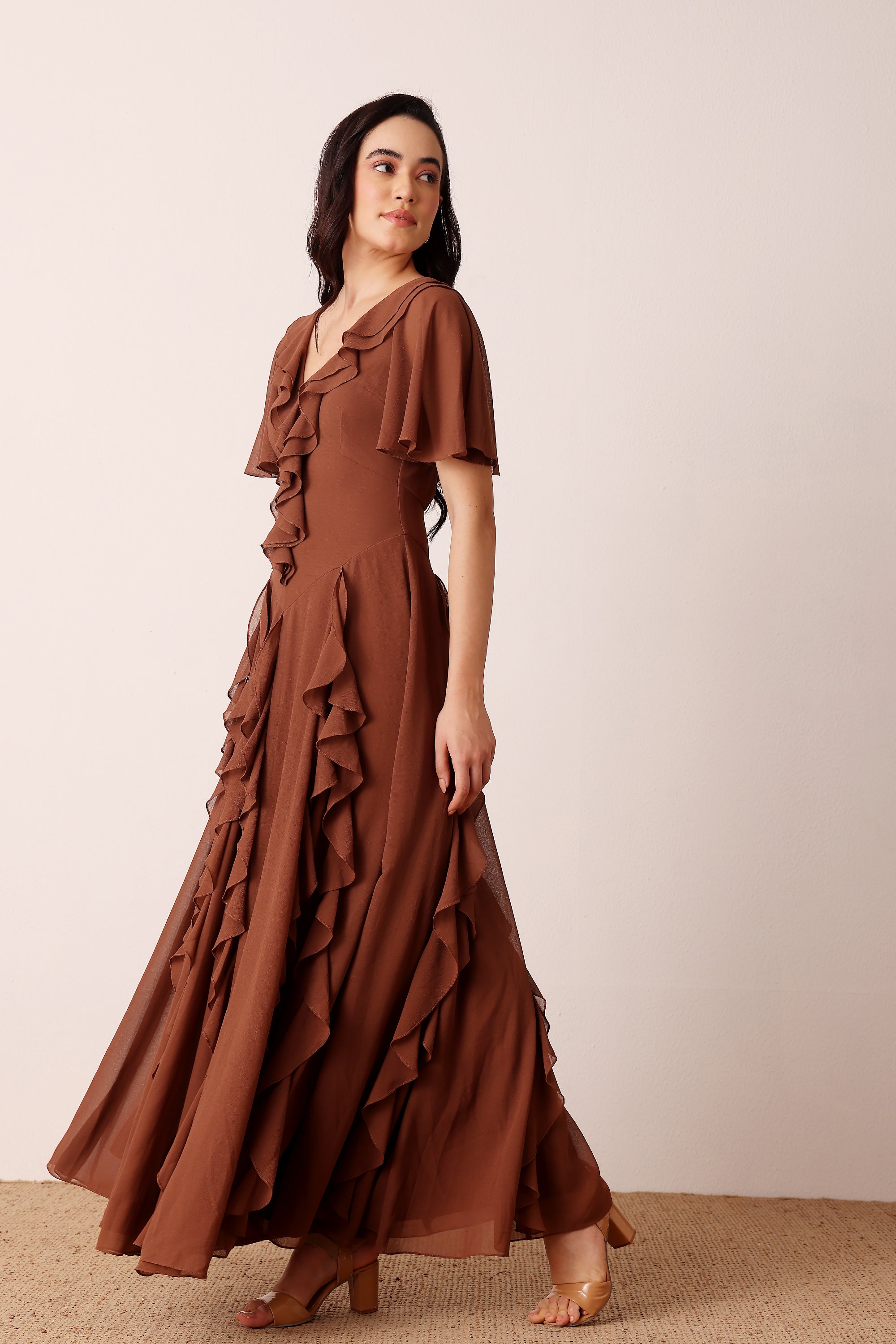 Hertia Maxi Dress in Mocha Brown