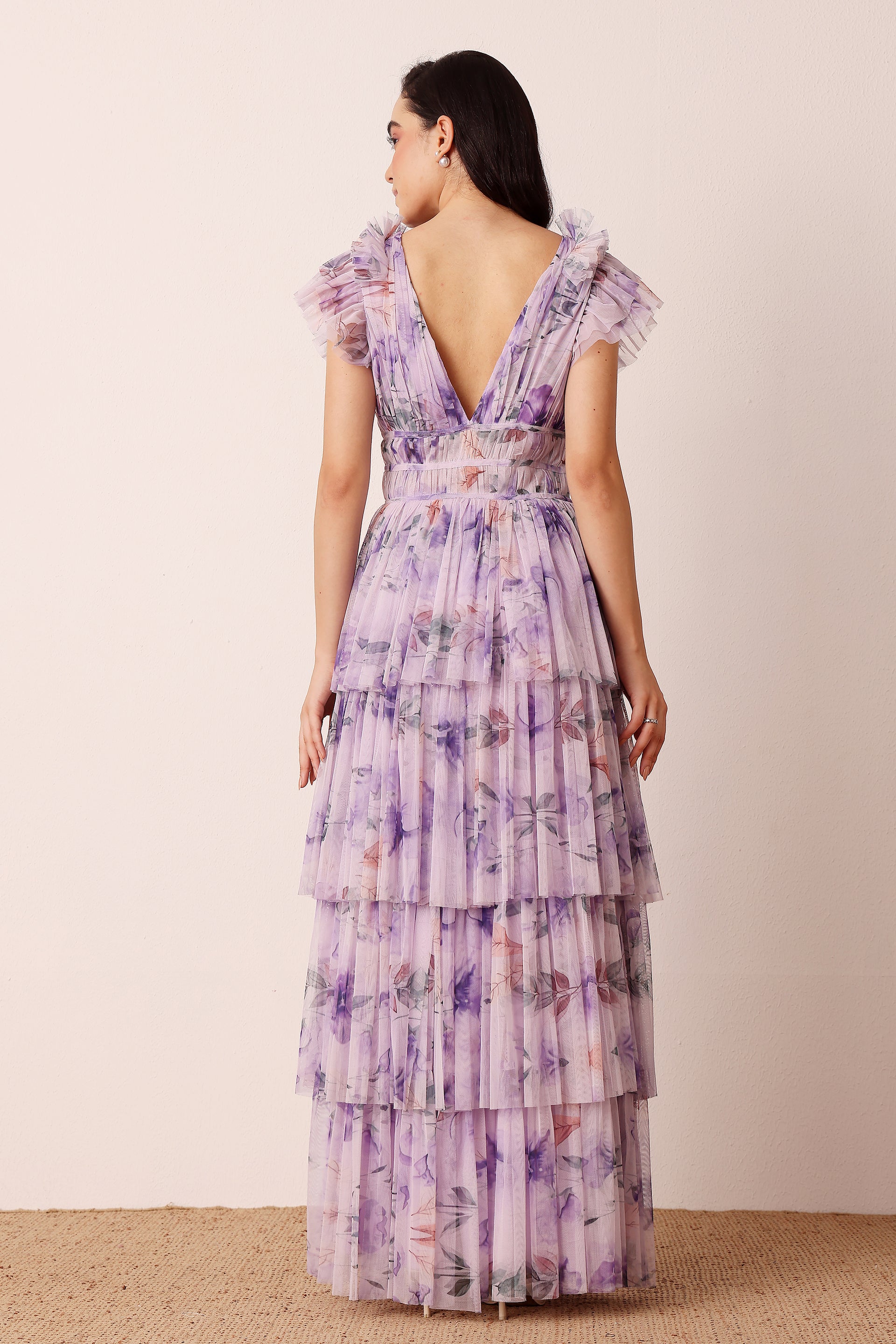 Naomi Tulle Maxi Dress in Lilac Floral