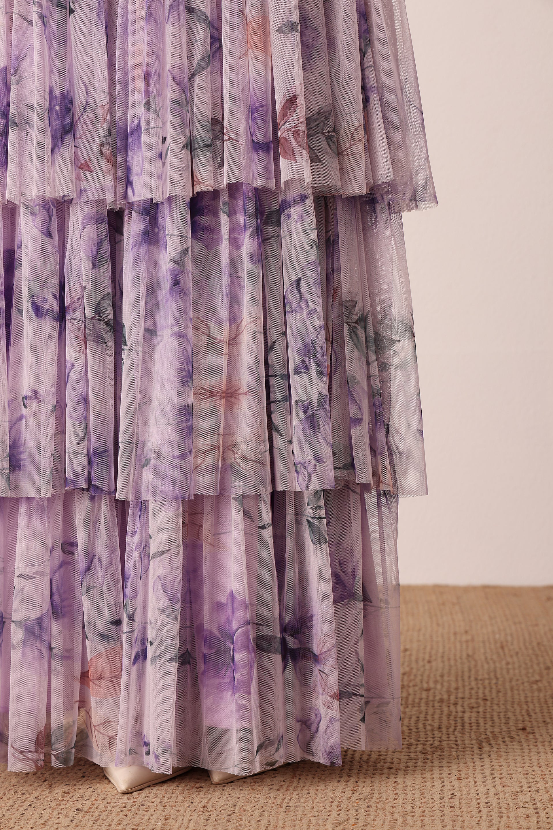 Naomi Tulle Maxi Dress in Lilac Floral