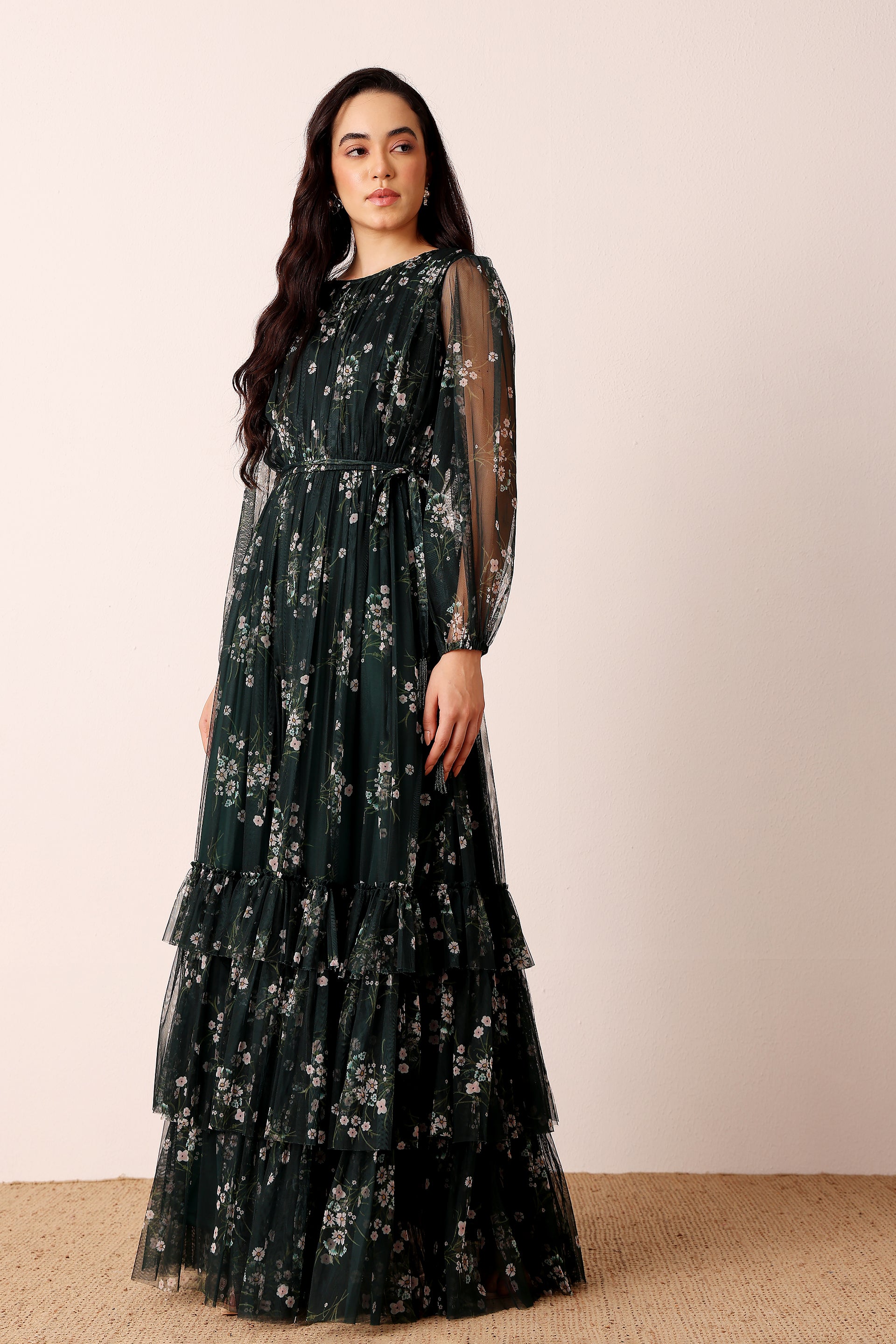 Rebecca Maxi Dress in Emerald Floral