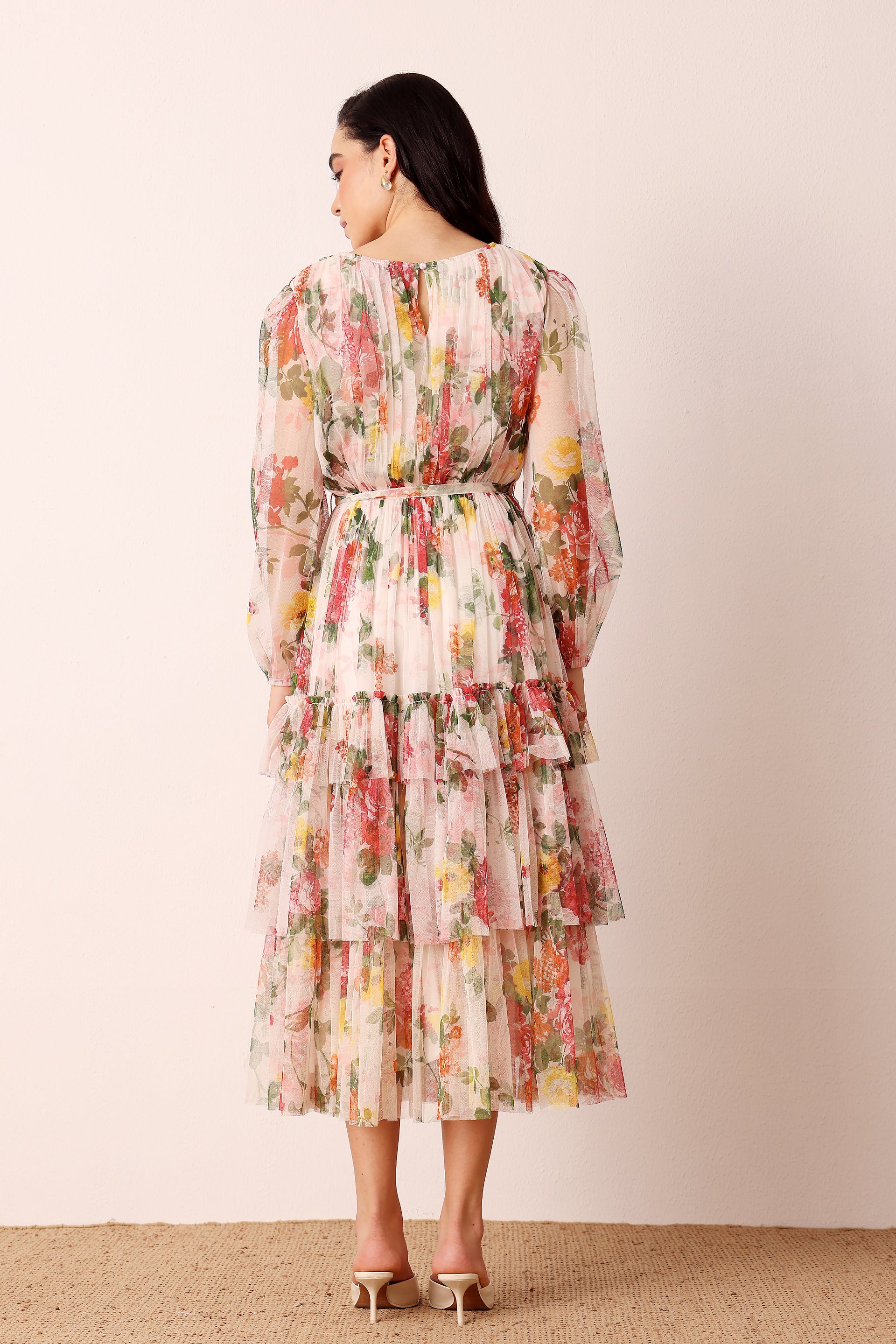 Rebecca Midi Dress in Cream Floral