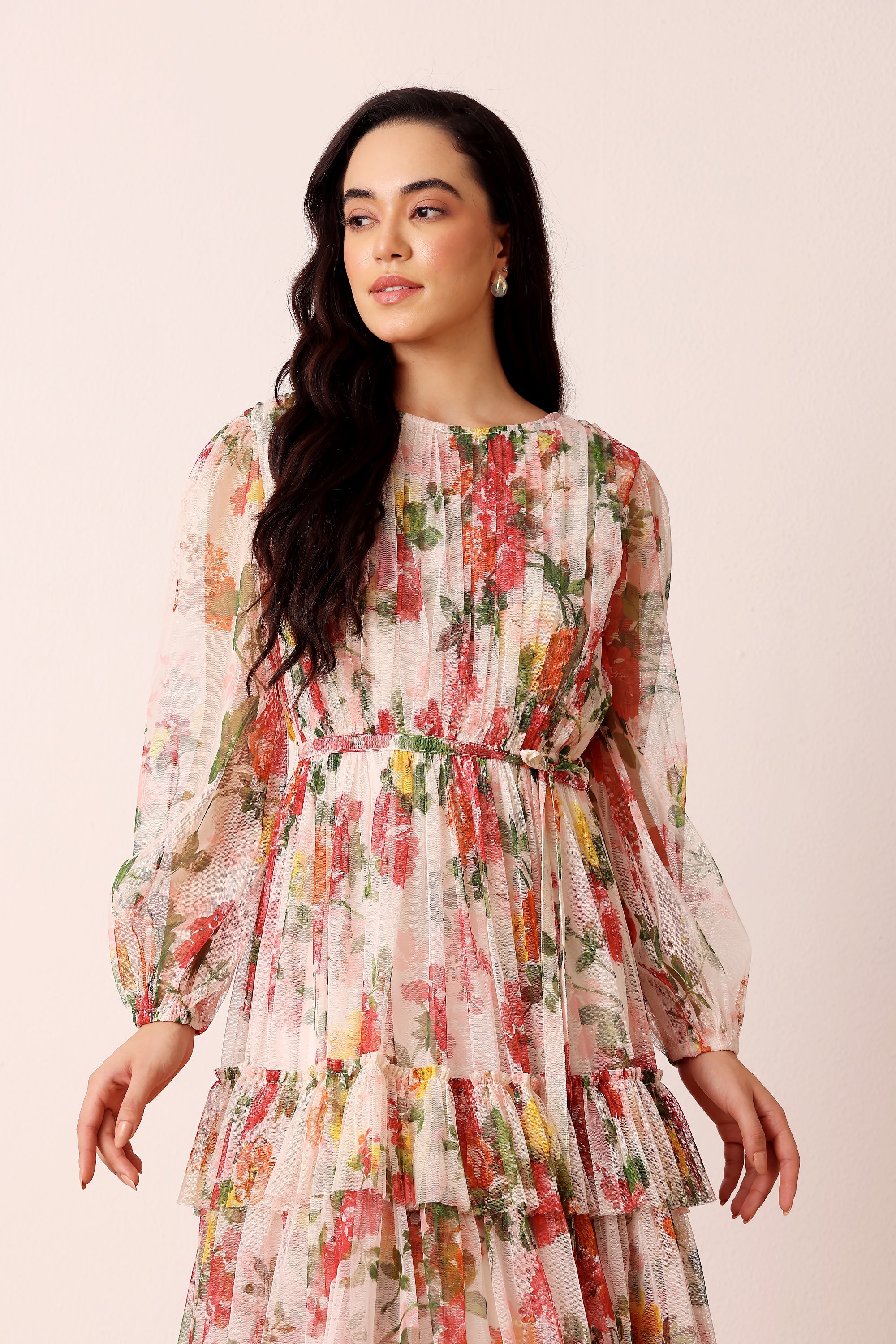 Rebecca Midi Dress in Cream Floral