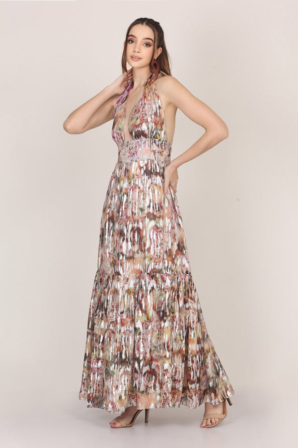 Noorex Metallic Printed Maxi Dress