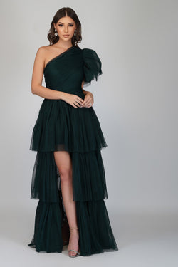emerald-green-one-shoulder-tulle-gown
