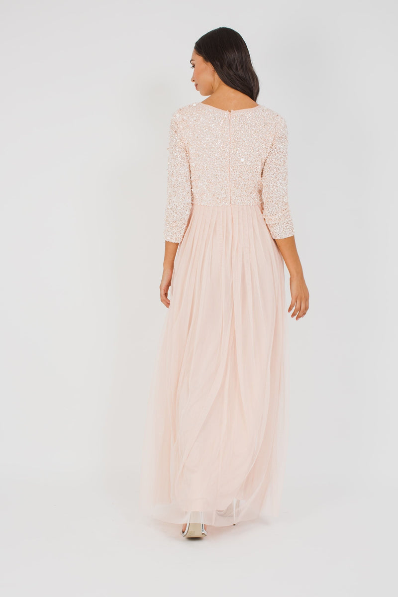 Belle Picasso Long Sleeve Bridesmaid Maxi in Nude