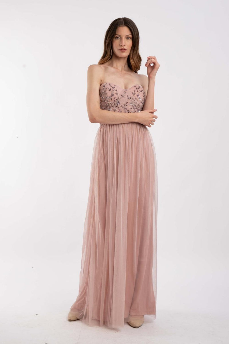 Riva Embellished Corset Maxi Dress in Pink