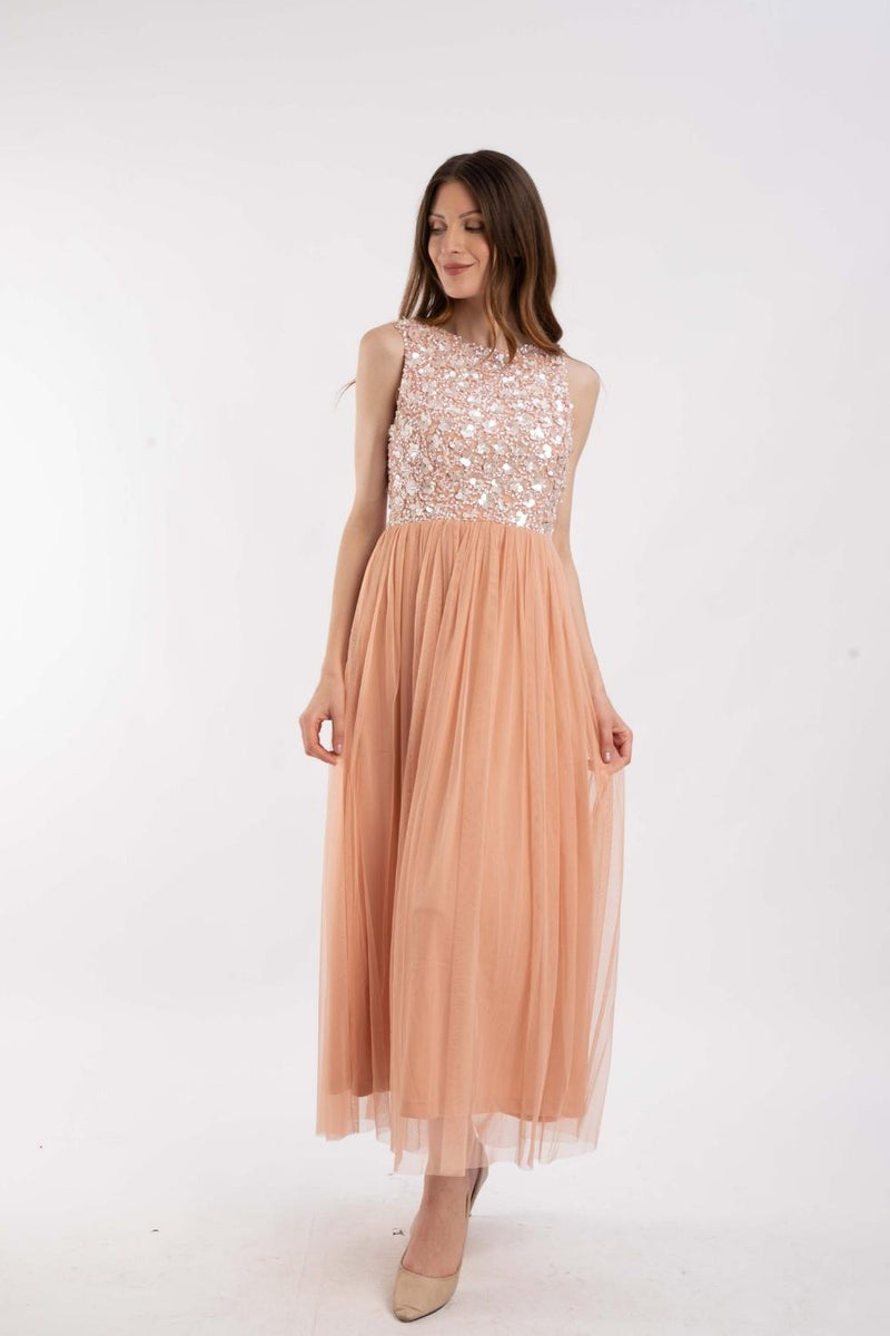 Lace and beads baby sequin midi dress hotsell