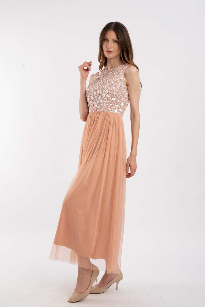 Pink embellished bridesmaid best sale dress