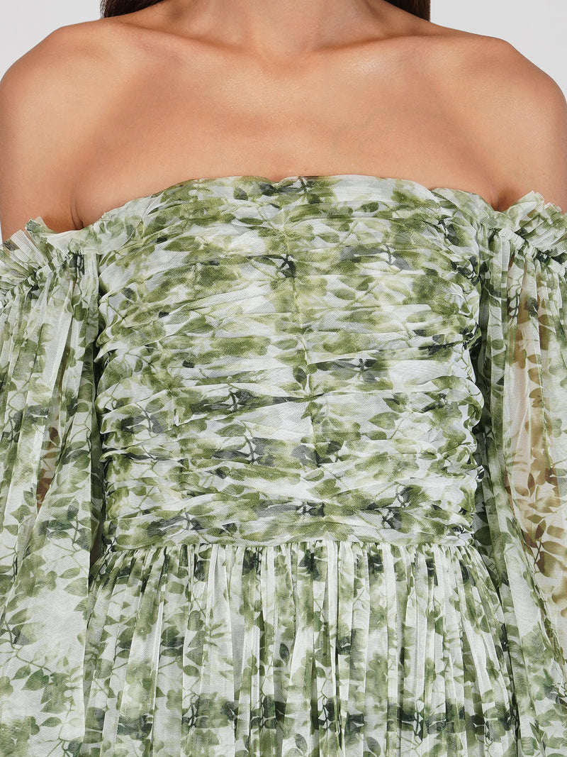Lana Green Floral Printed Tulle Dress
