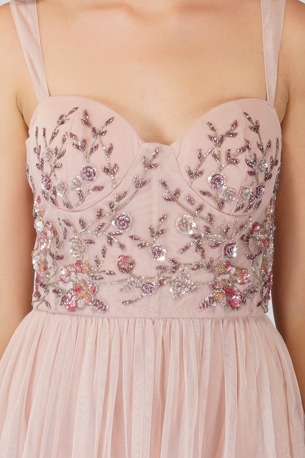 Riva Embellished Corset Maxi Dress in Pink