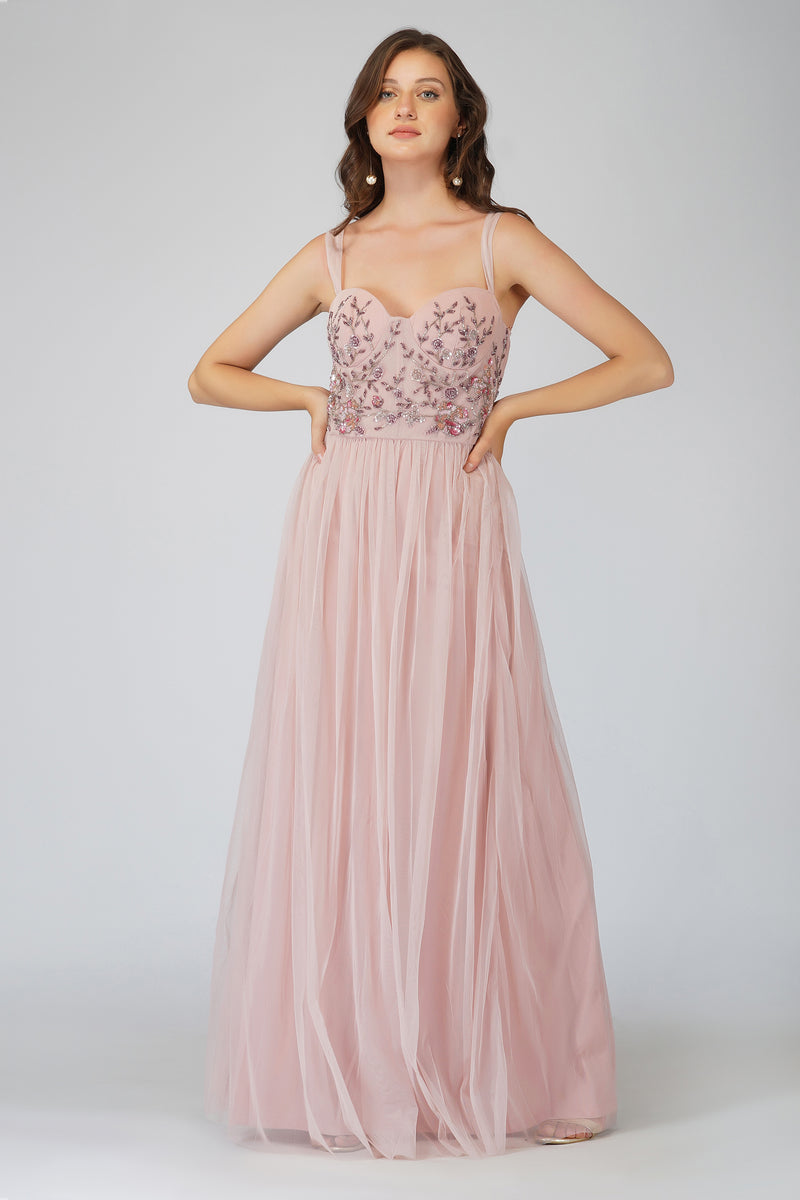 Riva Embellished Corset Maxi Dress in Pink