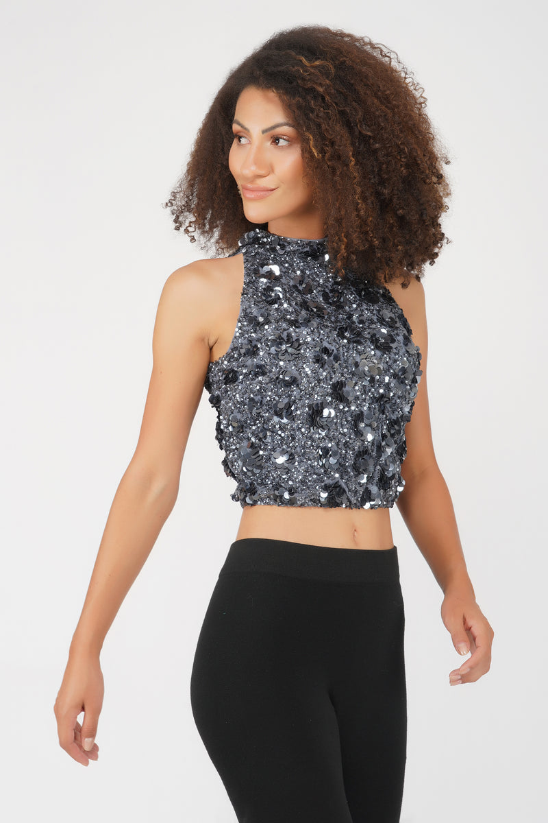 Gui Charcoal Grey Sequin Top