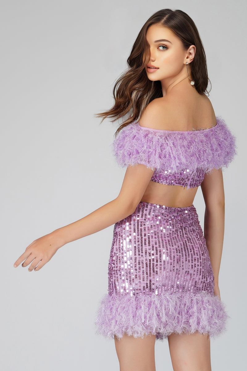 Zuri Sequin Lilac Feather Skirt