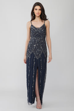 Jolie Embellished Maxi Dress in Navy Blue