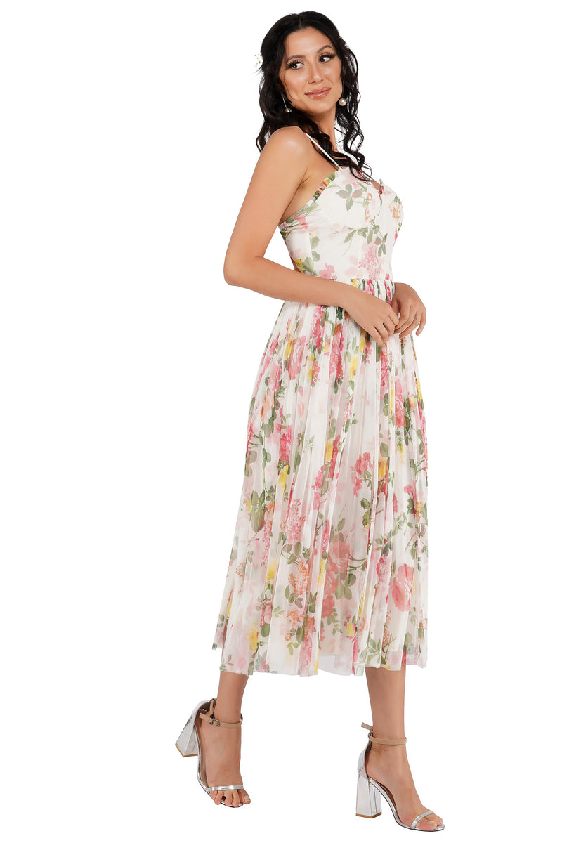 Floral tulle top midi dress uk