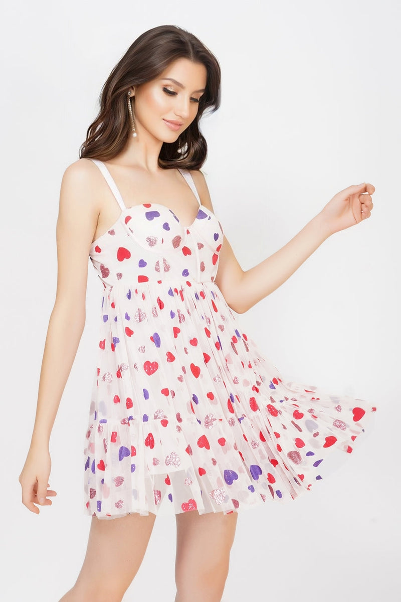 Bibi Corset Mini Dress in Pink Heart